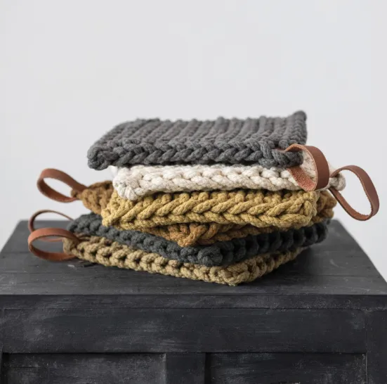Crocheted Pot Holder with Leather Loop