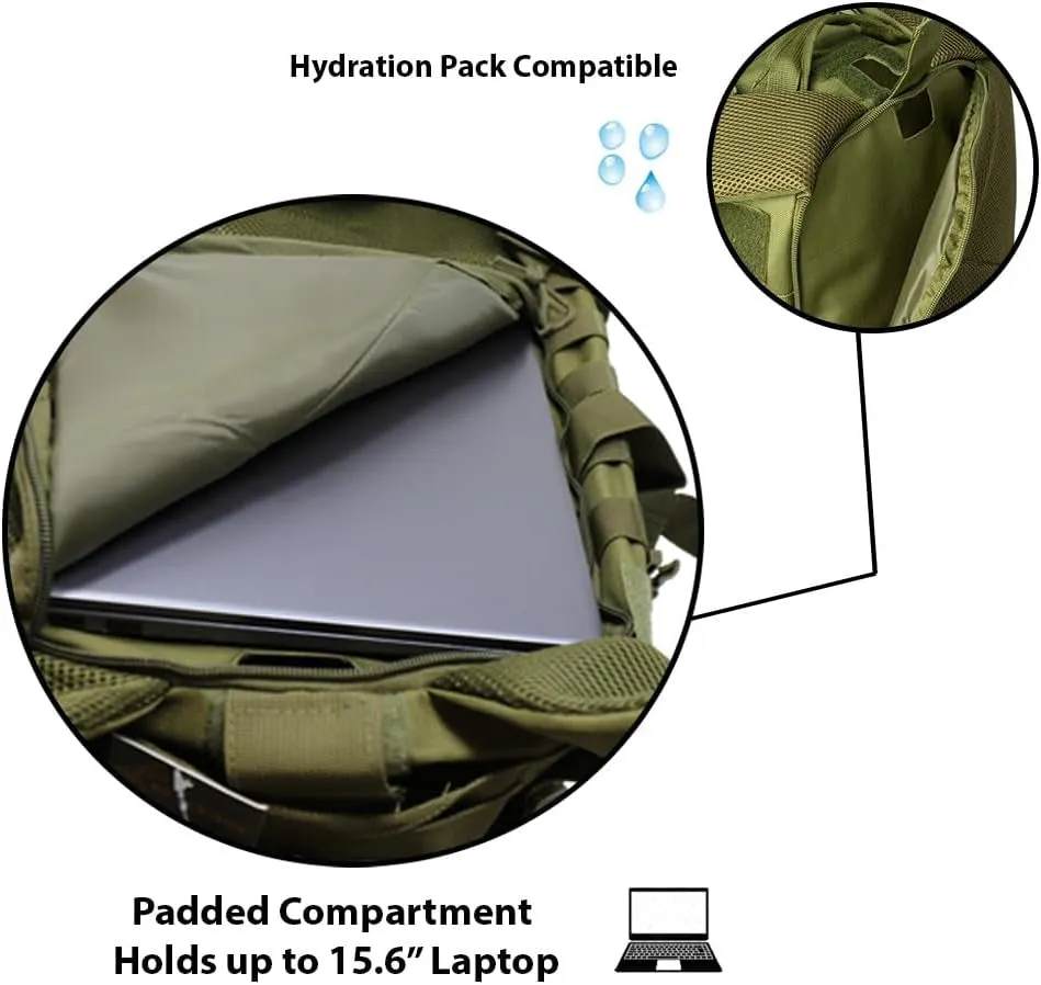 Cycling for Hunting (Olive Men Molle Tactical Rucksack Backpack Bravo - for Heavy-Duty Waterproof Backpack Pack Economical shipping 34L Hiking Military Running, Bag - - Hydration - Large Drab) Compatible Daypack Modern -