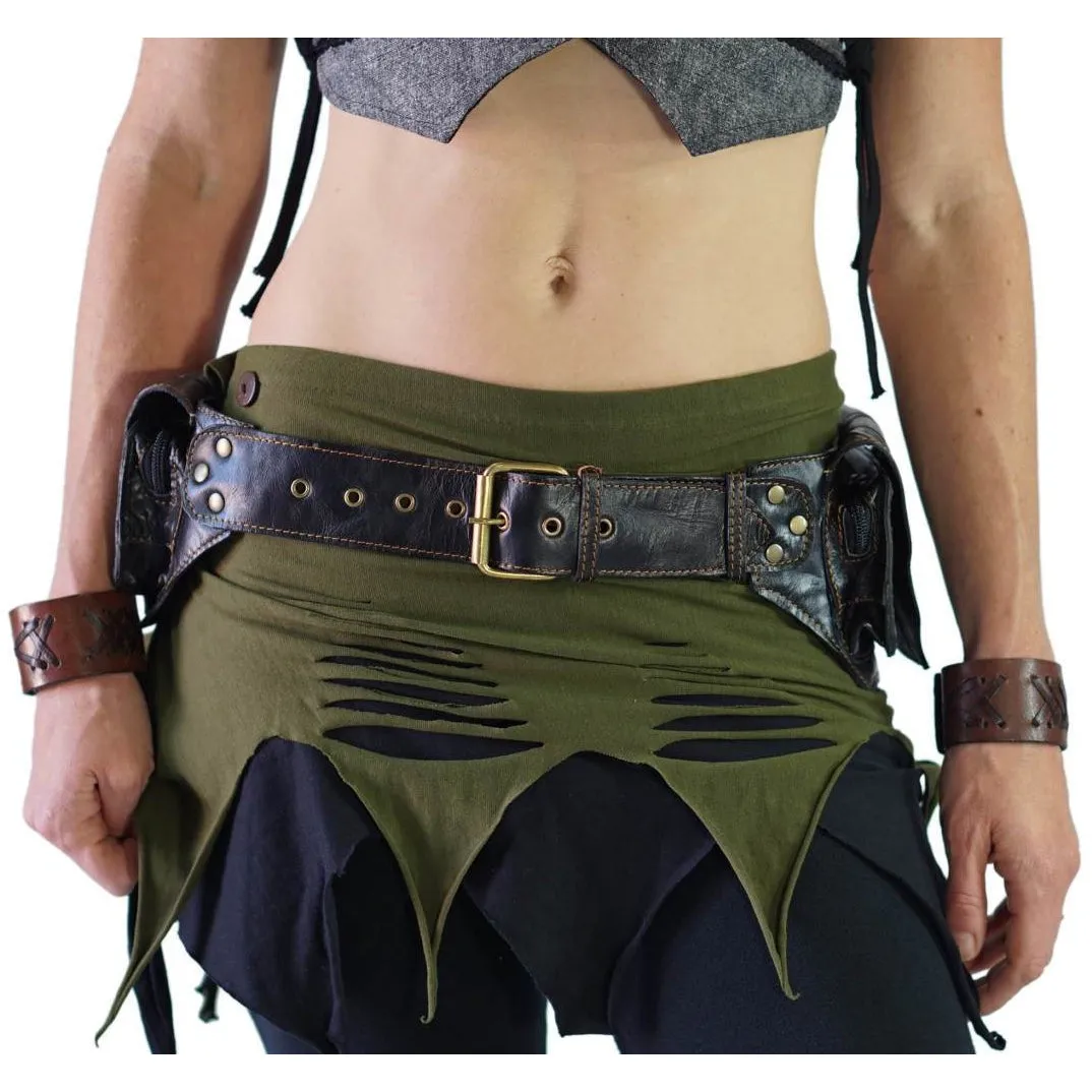 'Double Leaf Diamond' Leather Utility Belt - Black