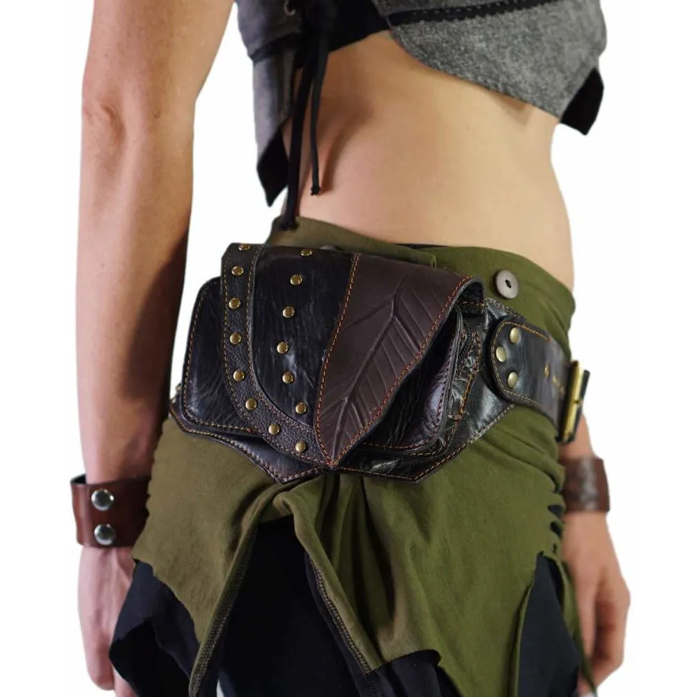 'Double Leaf Diamond' Leather Utility Belt - Black
