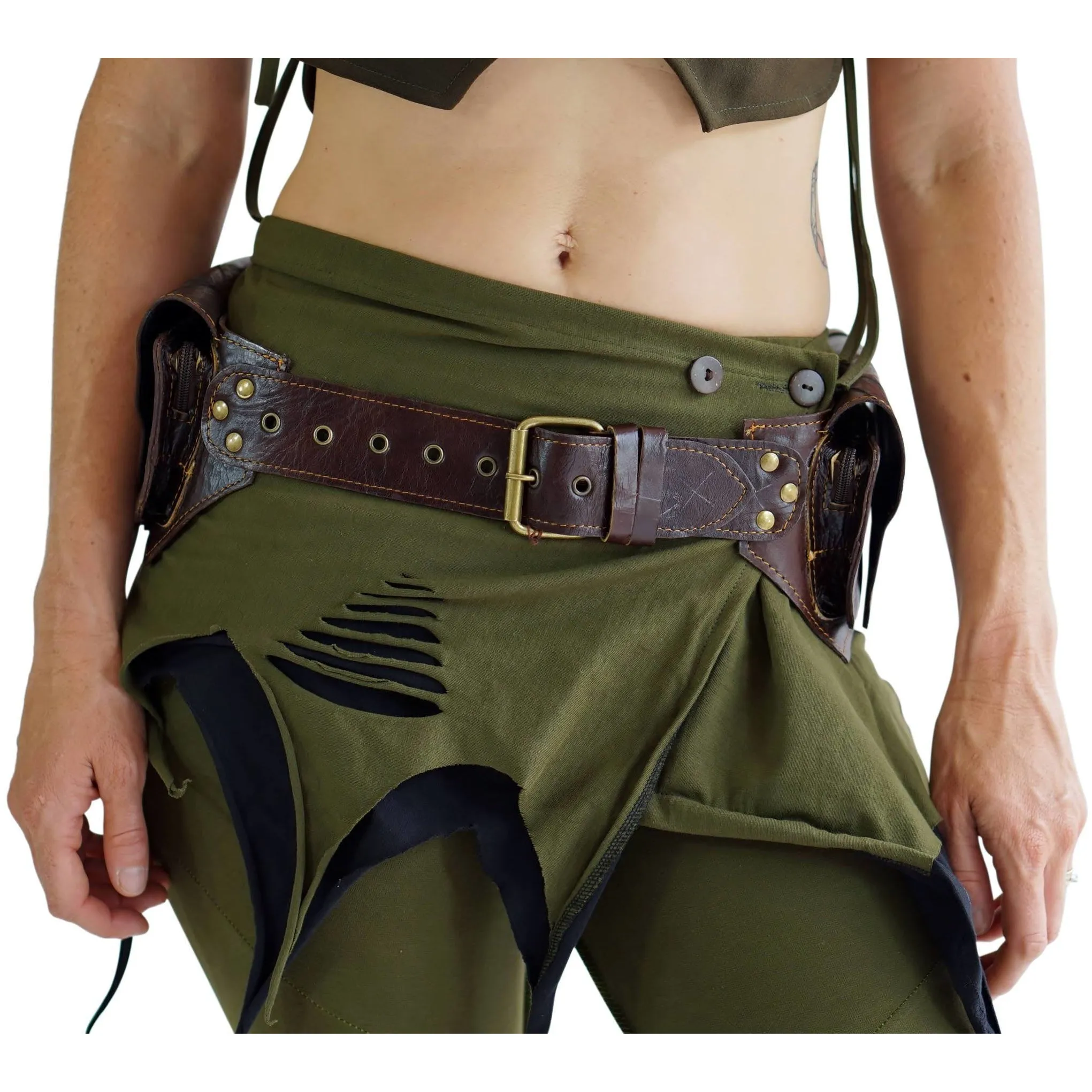 'Double Leaf Diamond' Leather Utility Belt- Brown