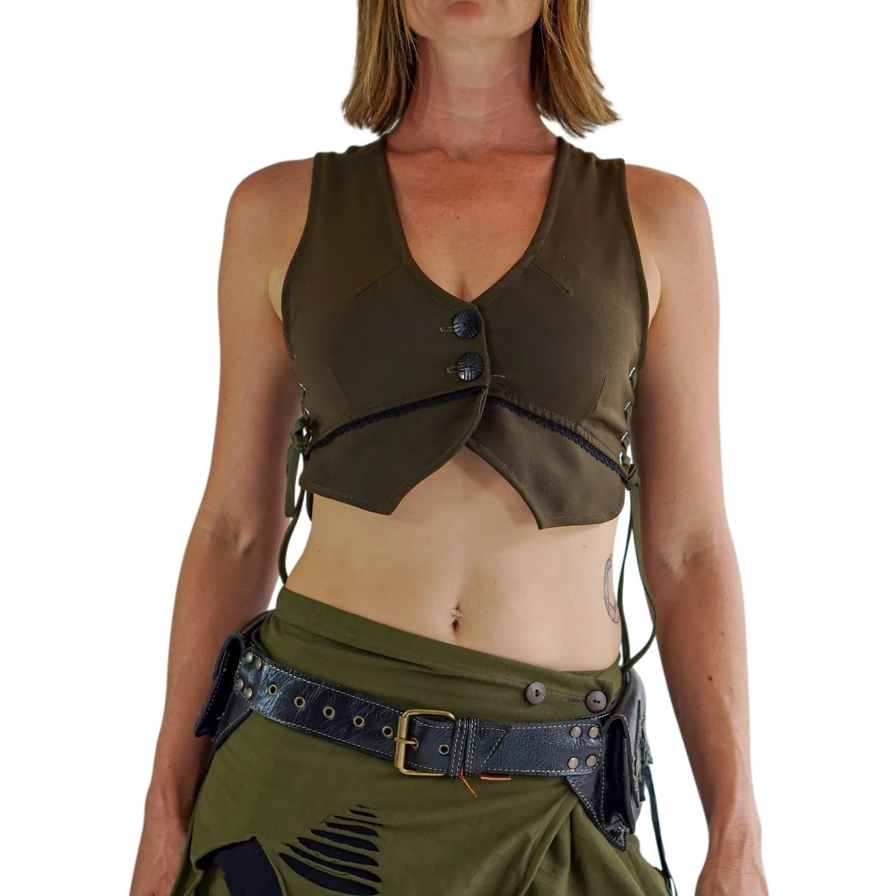 'Double Leaf Diamond' Leather Utility Belt- Brown