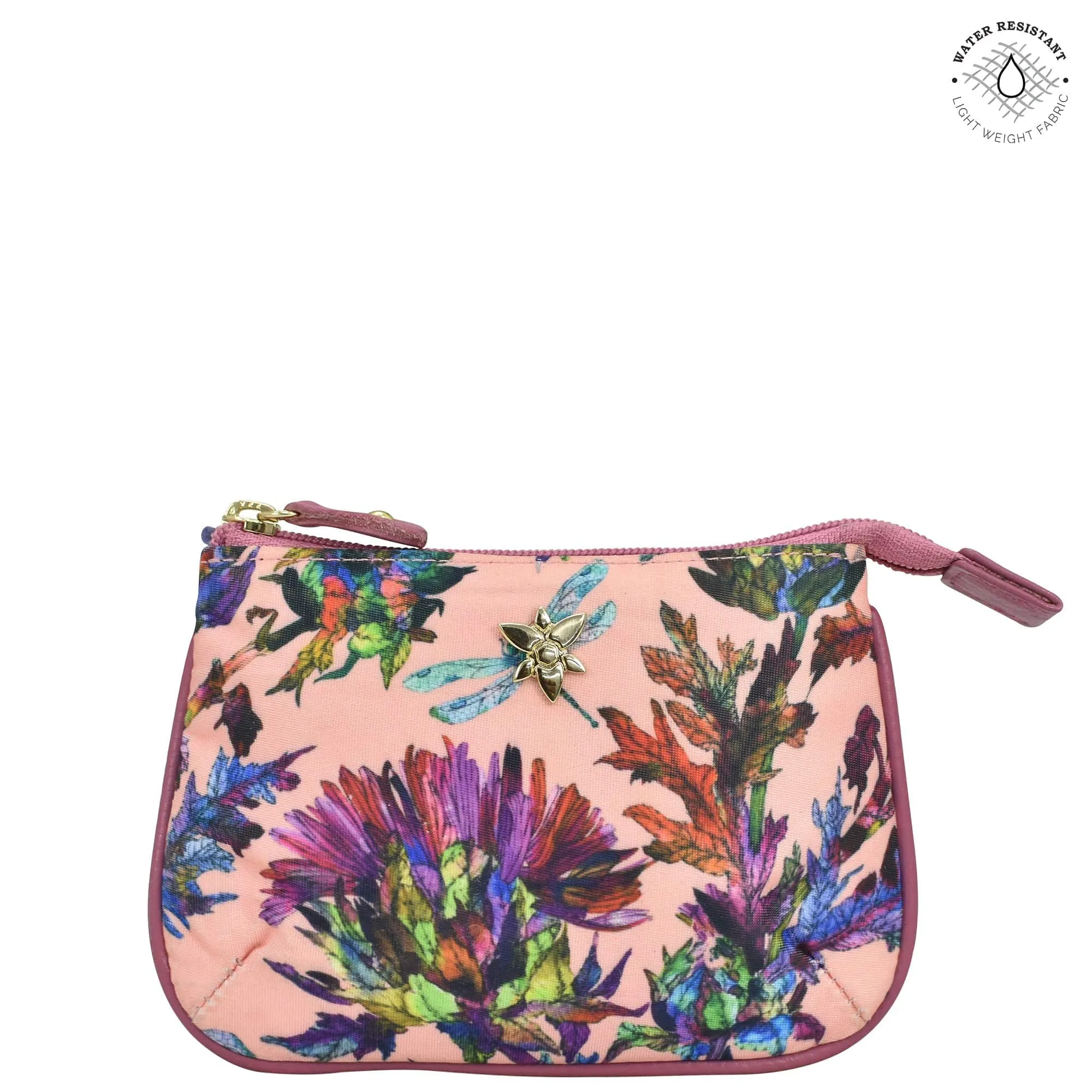 Fabric with Leather Trim Zip Travel Pouch - 13008