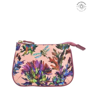 Fabric with Leather Trim Zip Travel Pouch - 13008