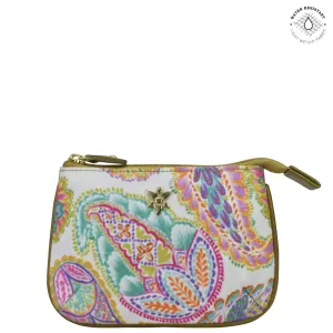 Fabric with Leather Trim Zip Travel Pouch - 13008