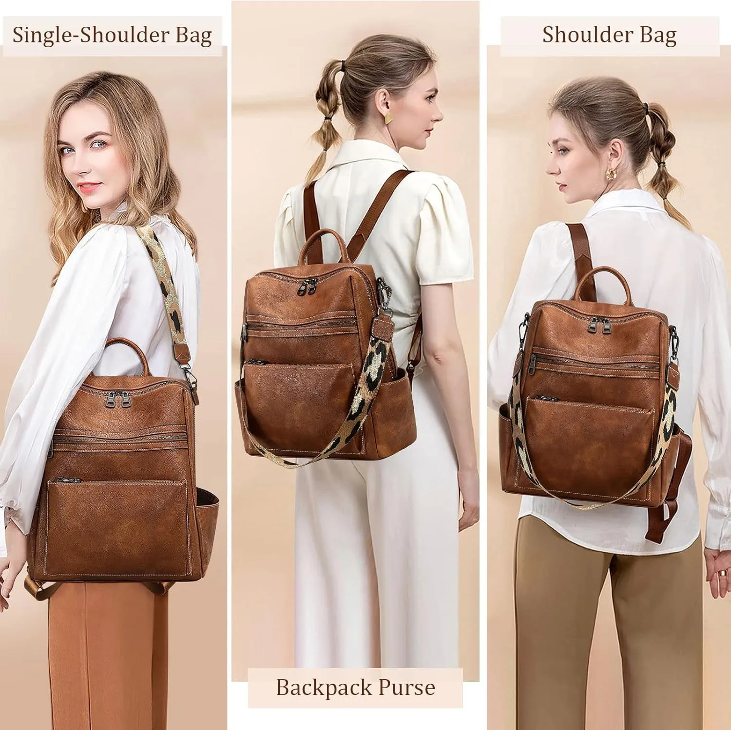 Faux Leather Travel Backpack, Designer Shoulder Bag, Work Handbags for Women