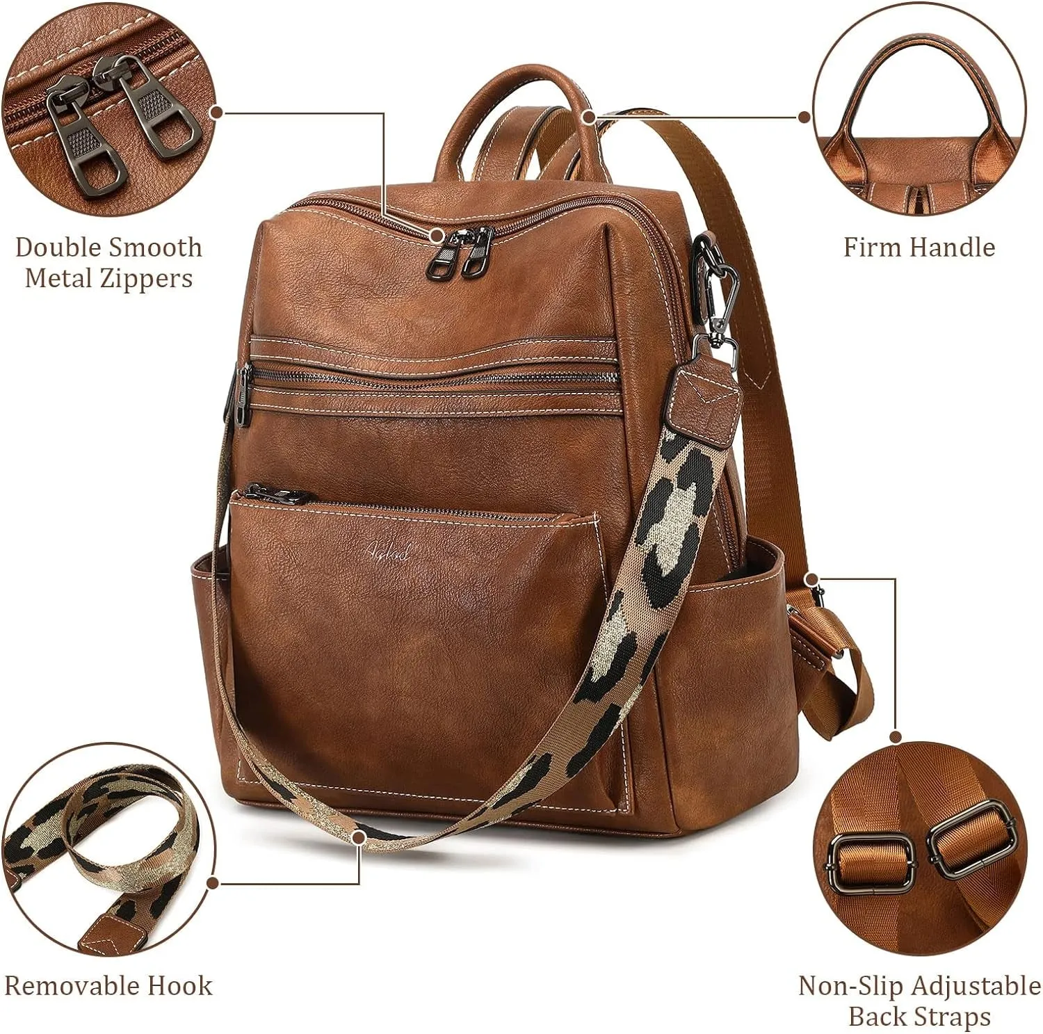 Faux Leather Travel Backpack, Designer Shoulder Bag, Work Handbags for Women