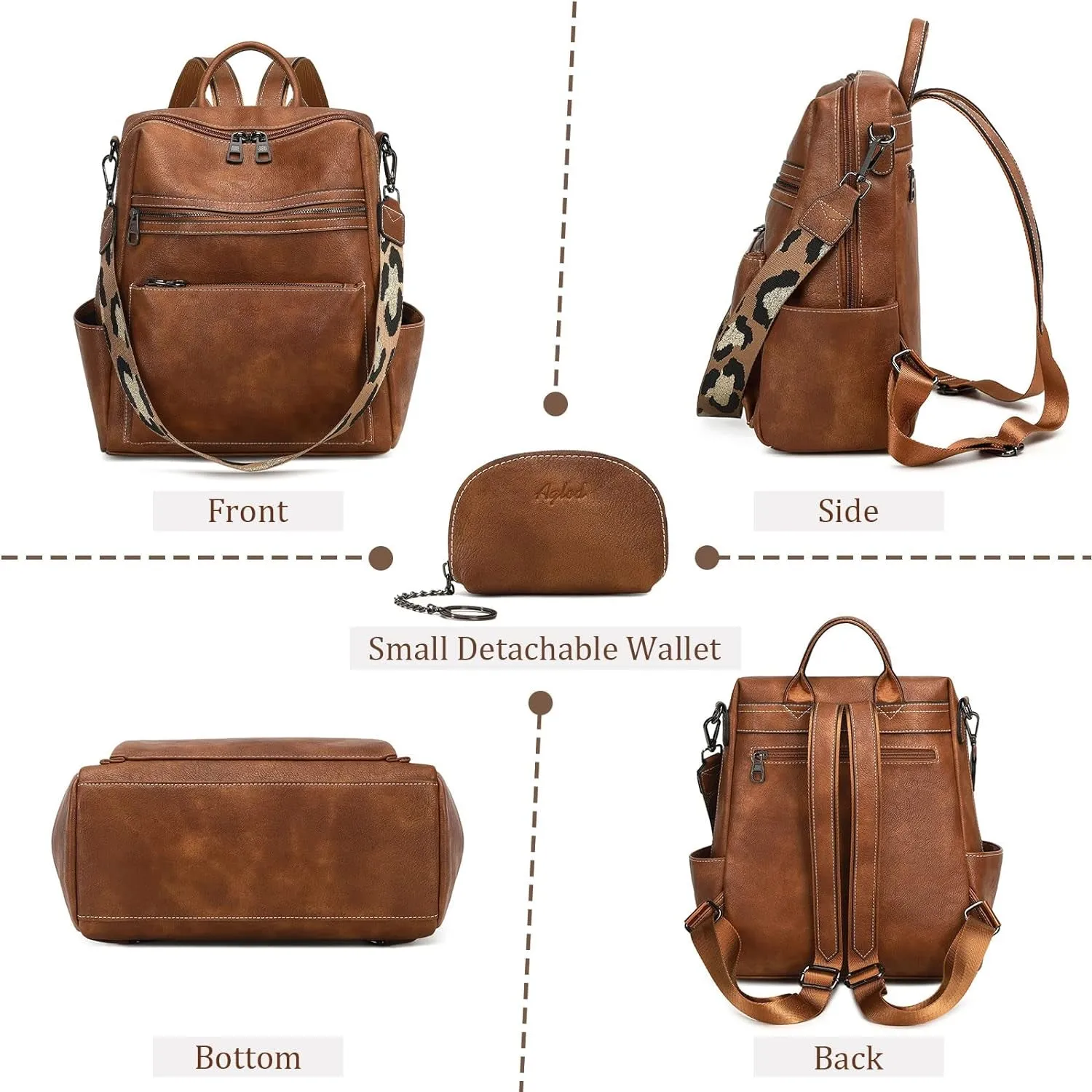 Faux Leather Travel Backpack, Designer Shoulder Bag, Work Handbags for Women