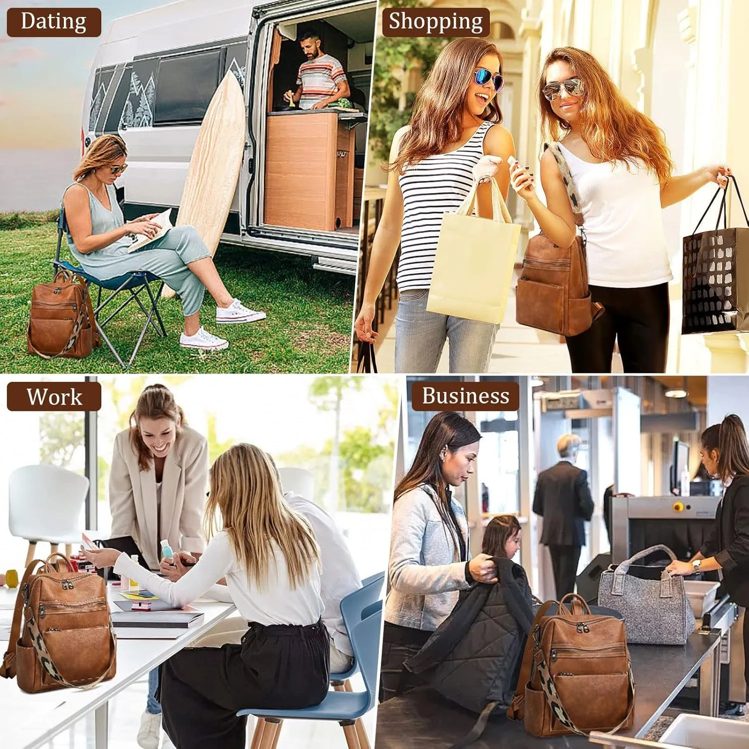 Faux Leather Travel Backpack, Designer Shoulder Bag, Work Handbags for Women