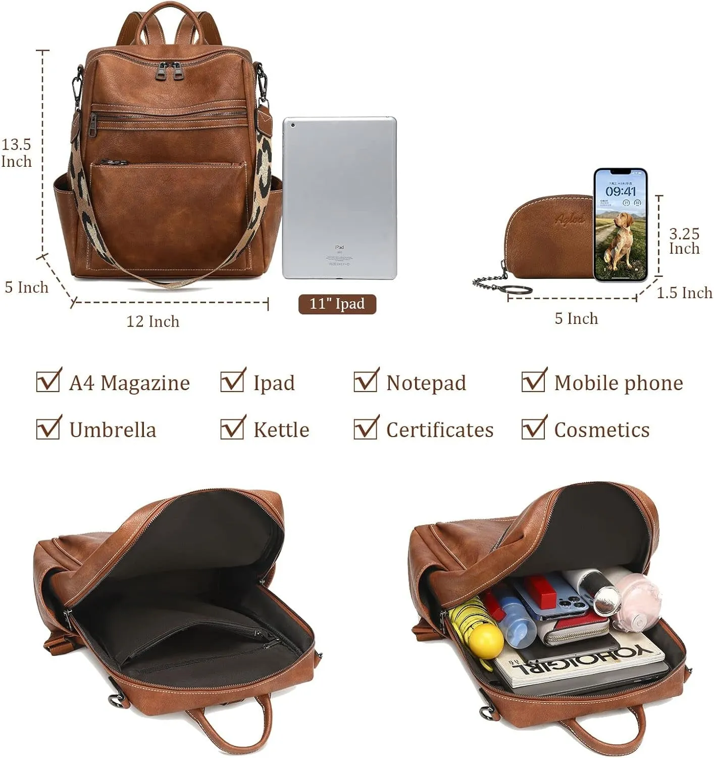 Faux Leather Travel Backpack, Designer Shoulder Bag, Work Handbags for Women