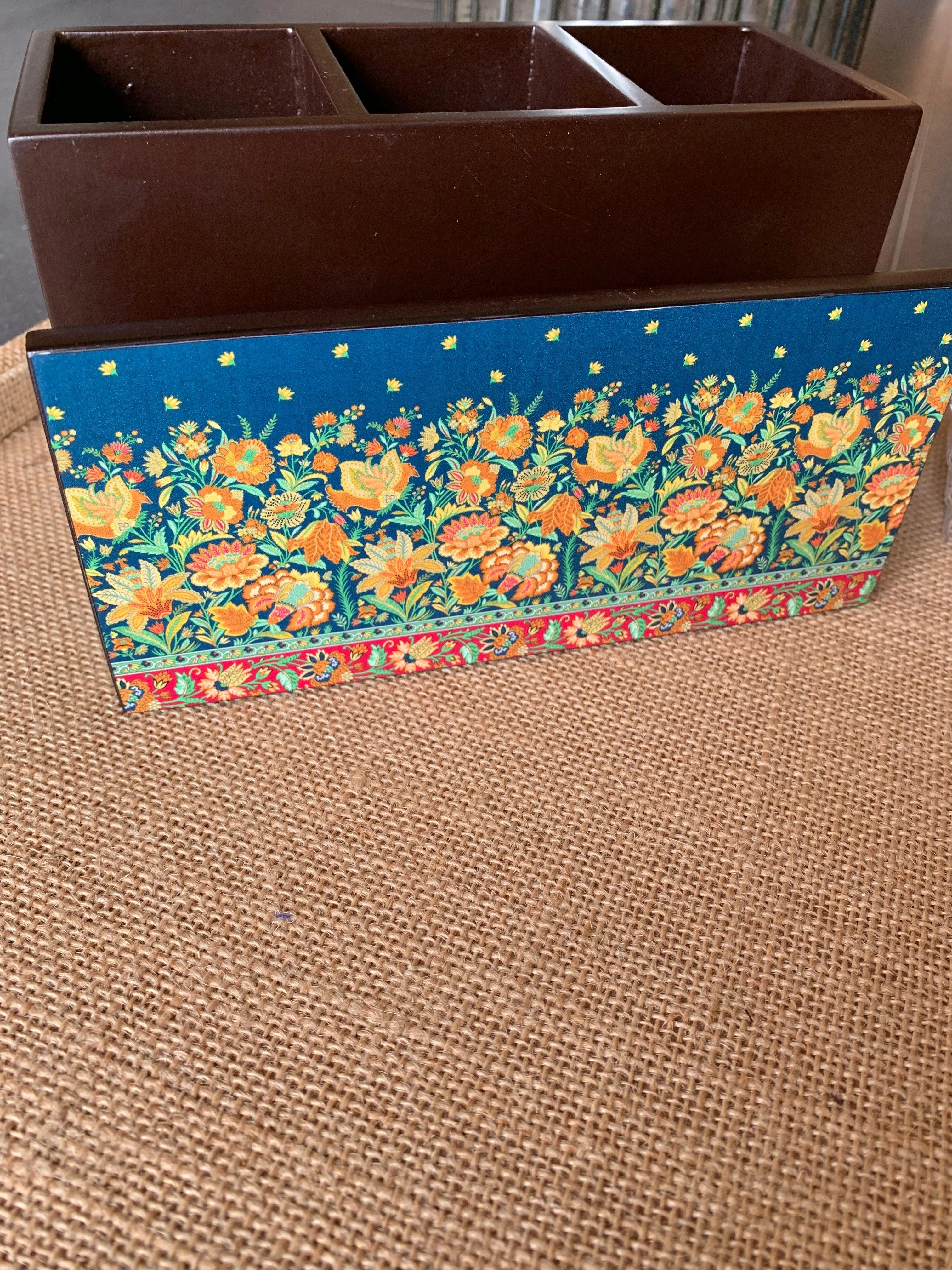 Floral Wooden Cutlery and Napkin Holder