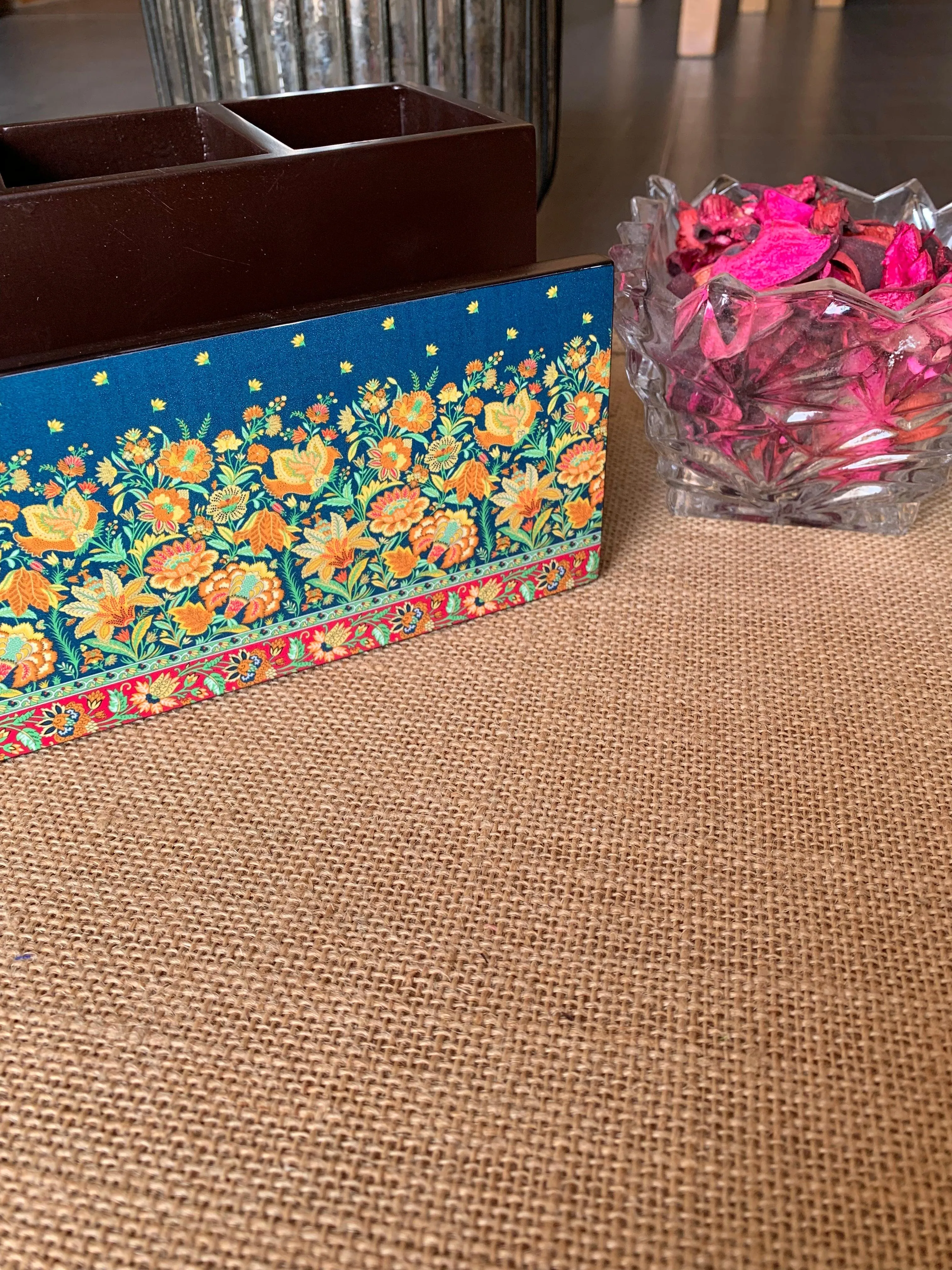 Floral Wooden Cutlery and Napkin Holder