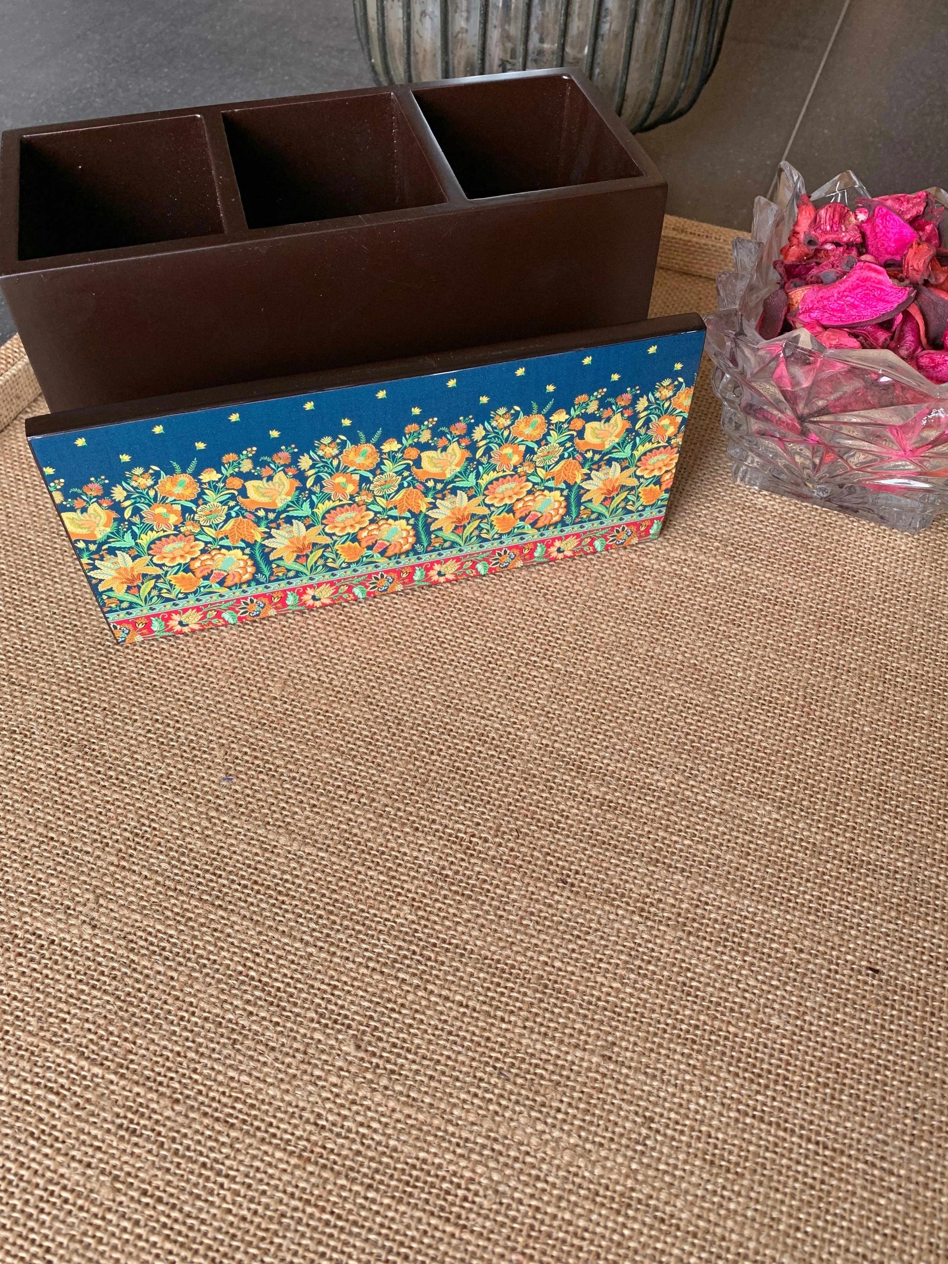 Floral Wooden Cutlery and Napkin Holder