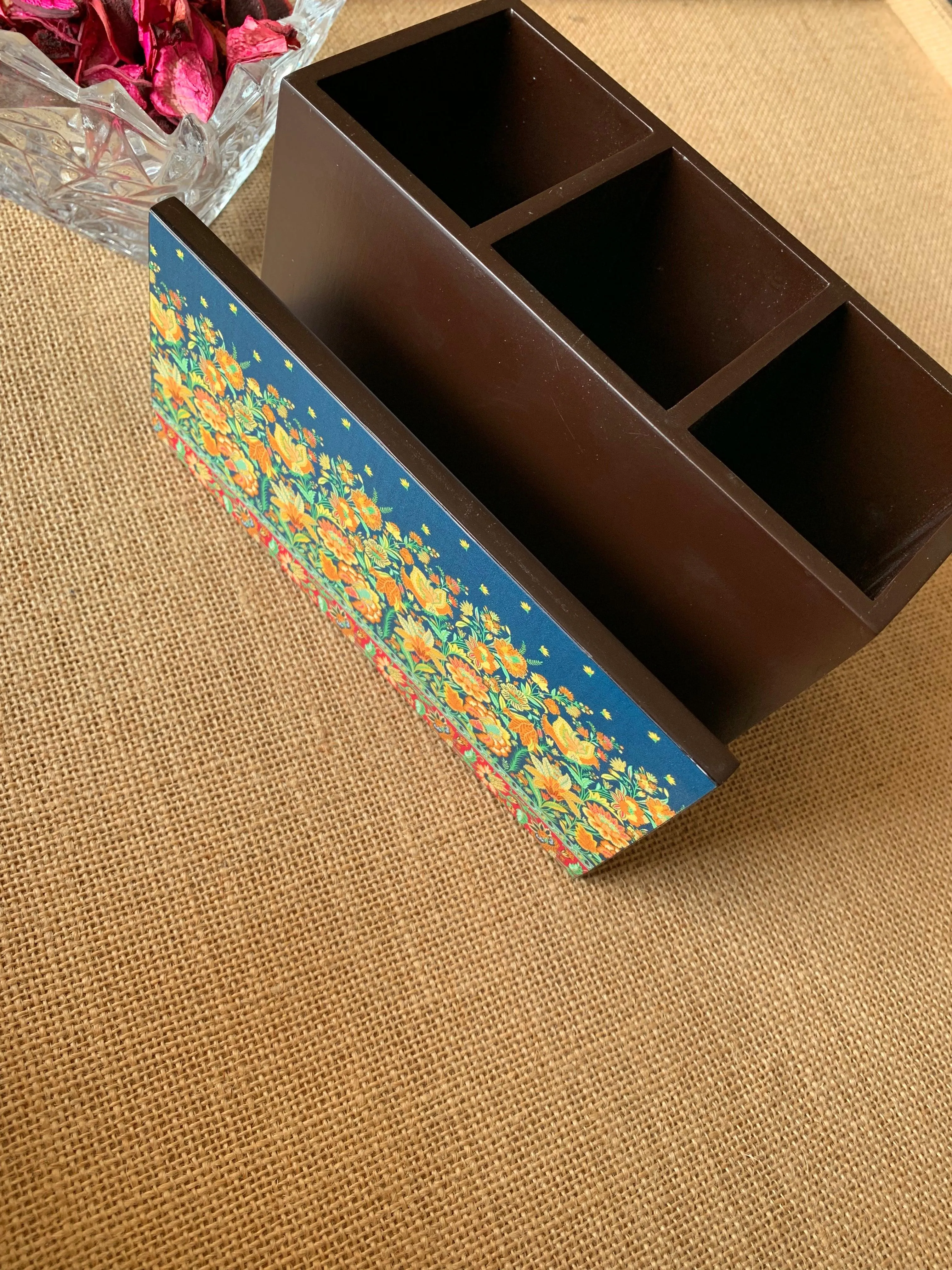 Floral Wooden Cutlery and Napkin Holder