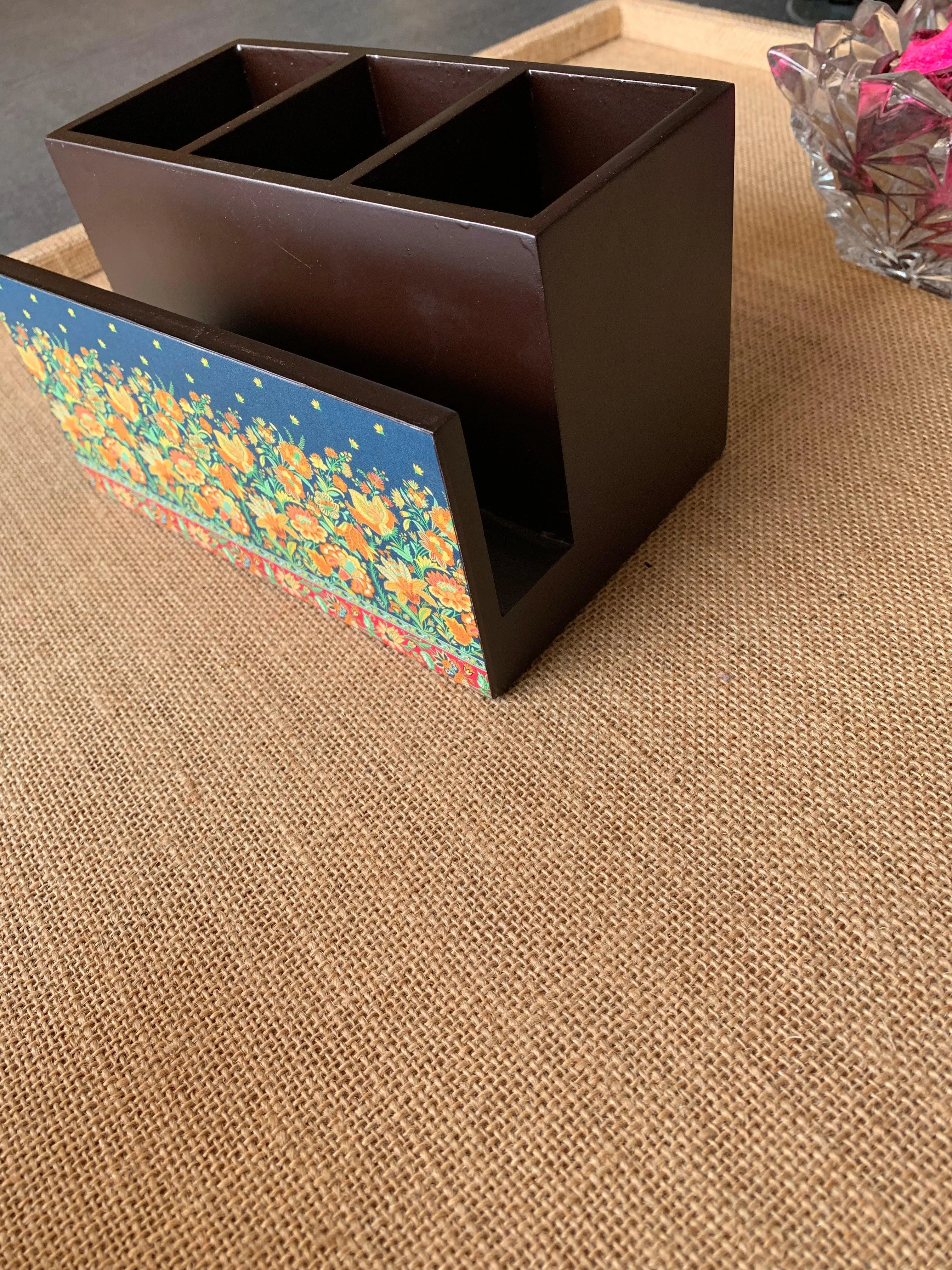 Floral Wooden Cutlery and Napkin Holder