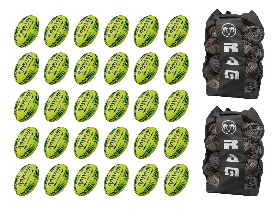 Gripper 2.0 Pro Trainer Neon Yellow, Orange & Green Ball Bundle - 30 x balls and 2 bags