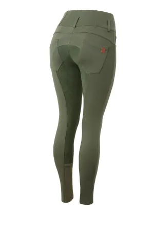 Horze Tara Ladies Breeches Alos Leather Full Seat Beetle Khaki Green