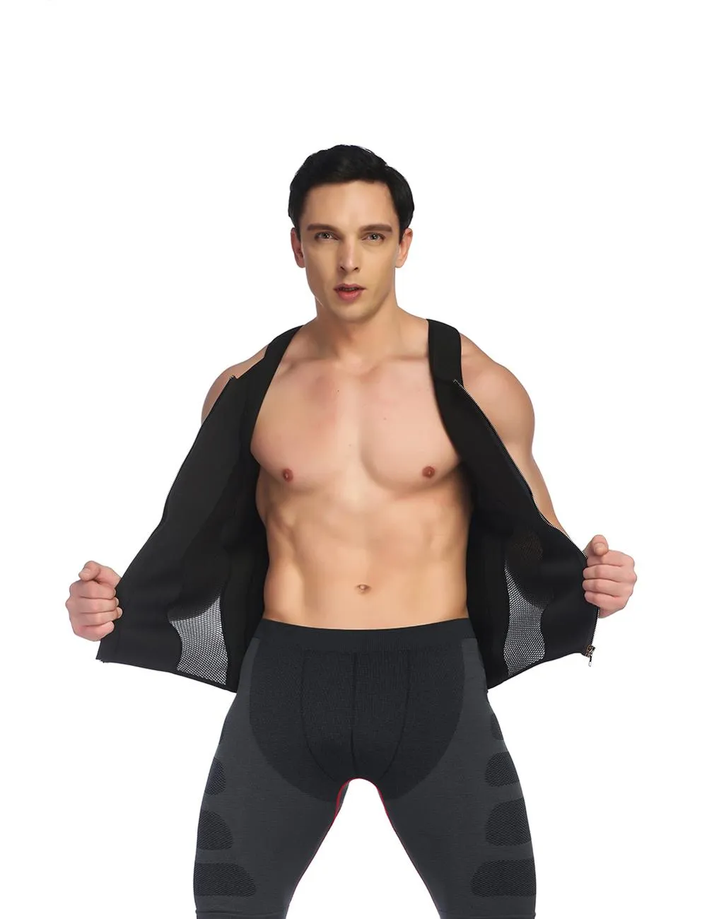 Hot Sauna Sweat Suits Zipper Closure Tank Top Shirt for Men