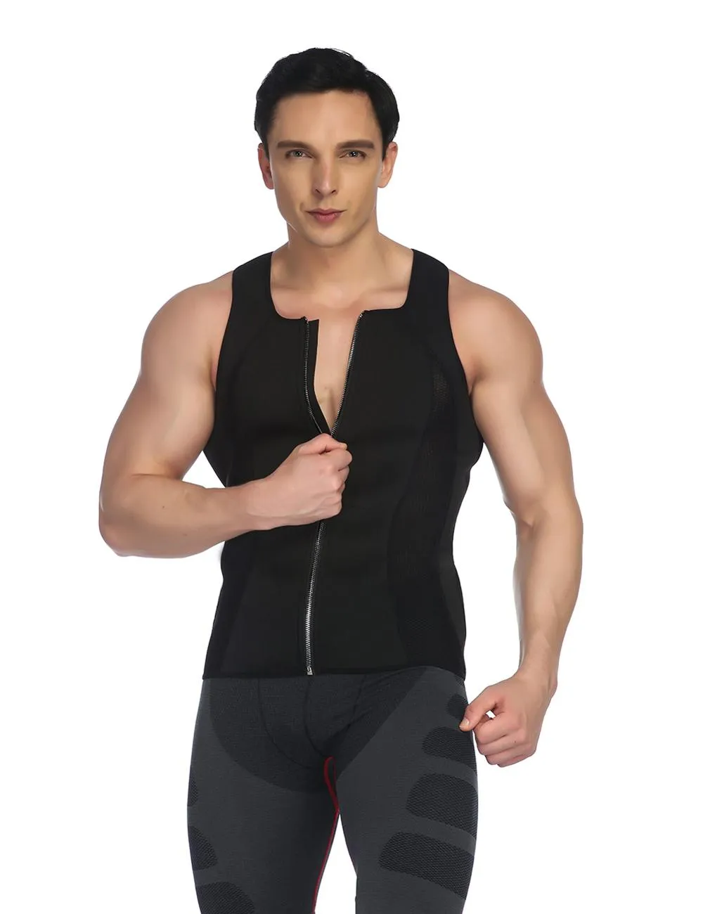 Hot Sauna Sweat Suits Zipper Closure Tank Top Shirt for Men
