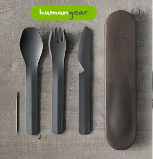 Humangear GO Bites Trio, Knife, Fork & Spoon- Travel Cutlery Set - Grey