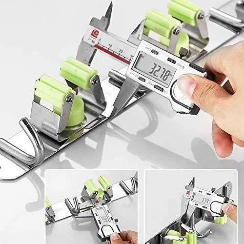 Joyhill Mop and Broom Holder Wall Mount, Stainless Steel Broom Organizer, Self Adhesive Garden Tool Hangers (3 Position 4 Hooks)