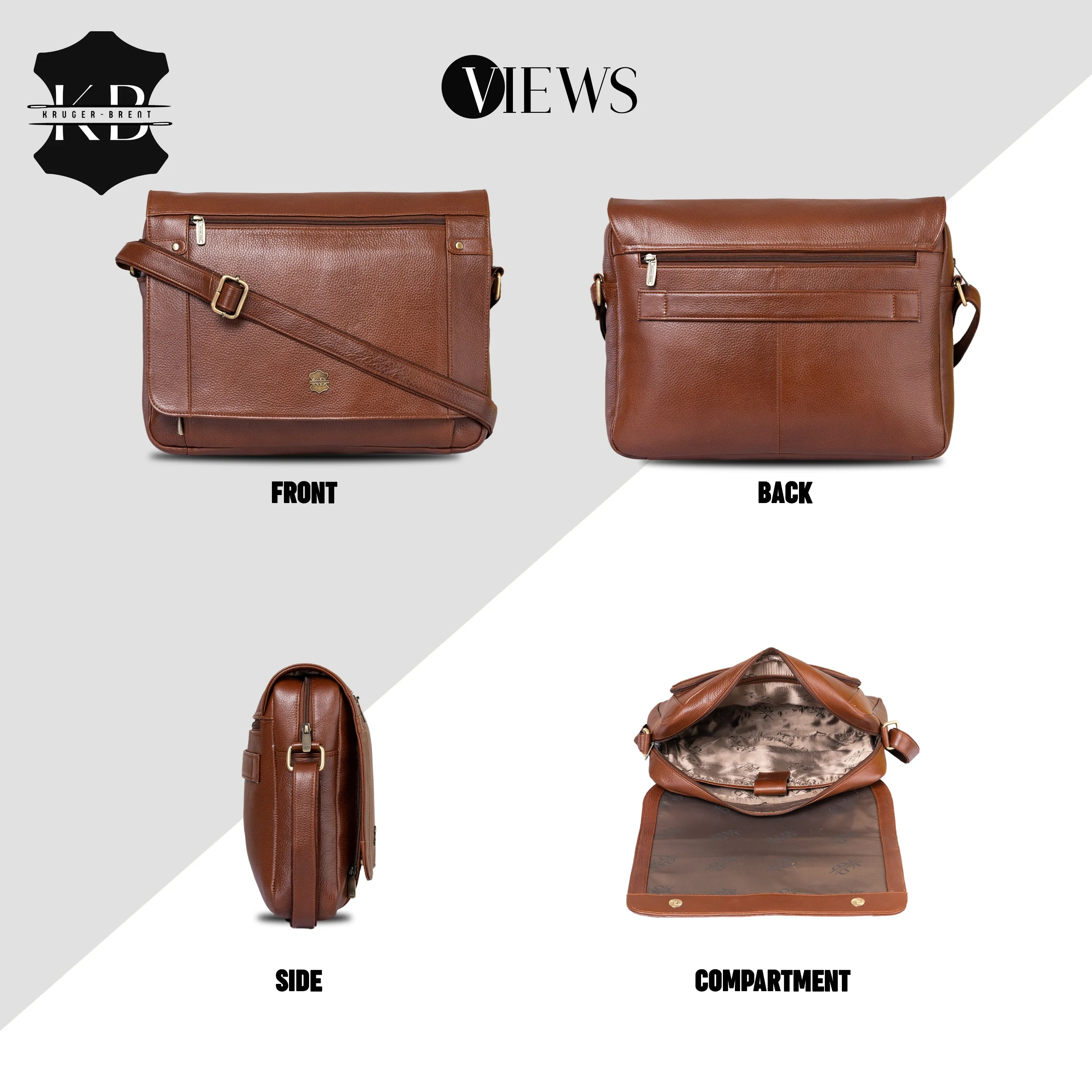Kuger-Brent Cronus Cognac Genuine Leather Unisex Messenger Bag