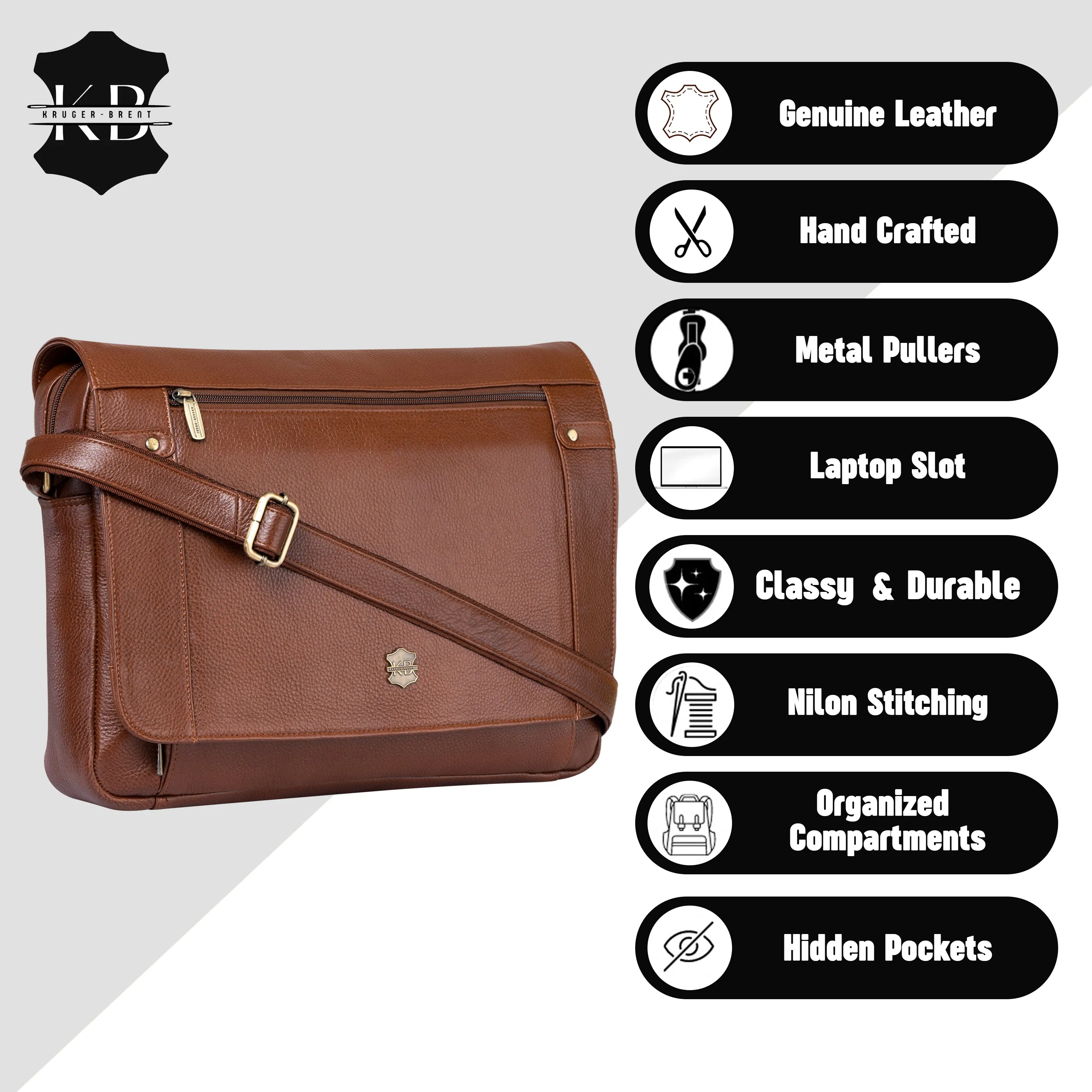 Kuger-Brent Cronus Cognac Genuine Leather Unisex Messenger Bag