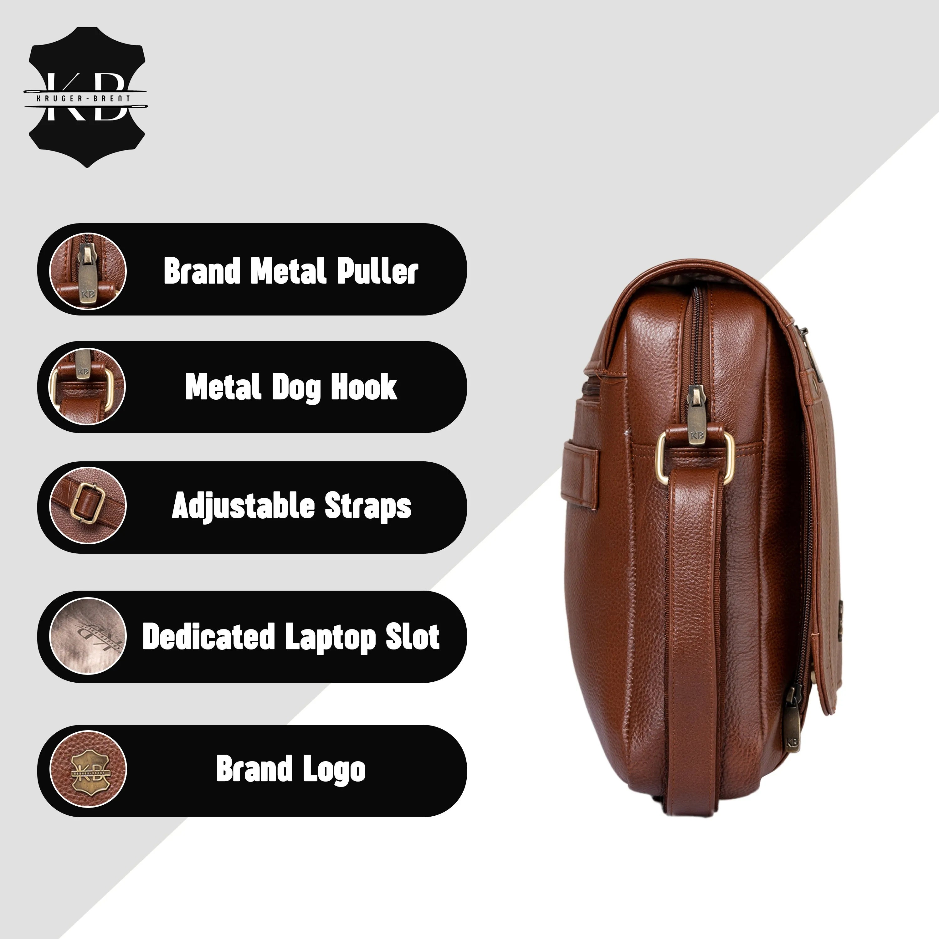 Kuger-Brent Cronus Cognac Genuine Leather Unisex Messenger Bag