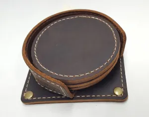 Leather Coaster Corral with Coasters