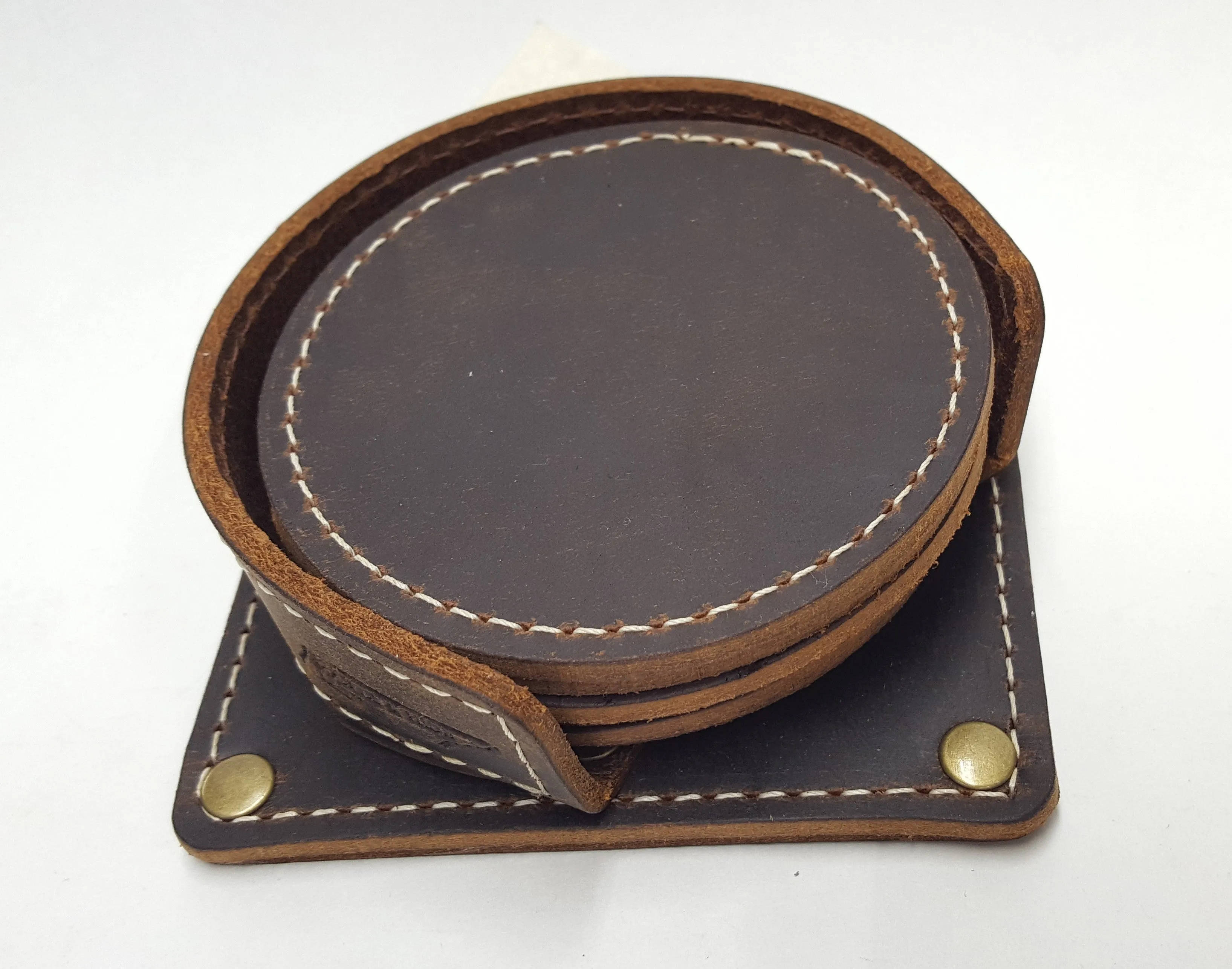 Leather Coaster Corral with Coasters