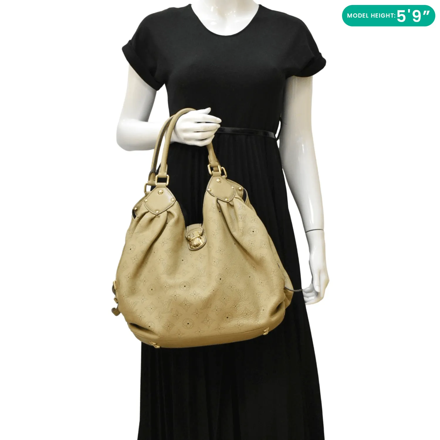 LOUIS VUITTON Solar Large Mahina Leather Hobo Bag Beige