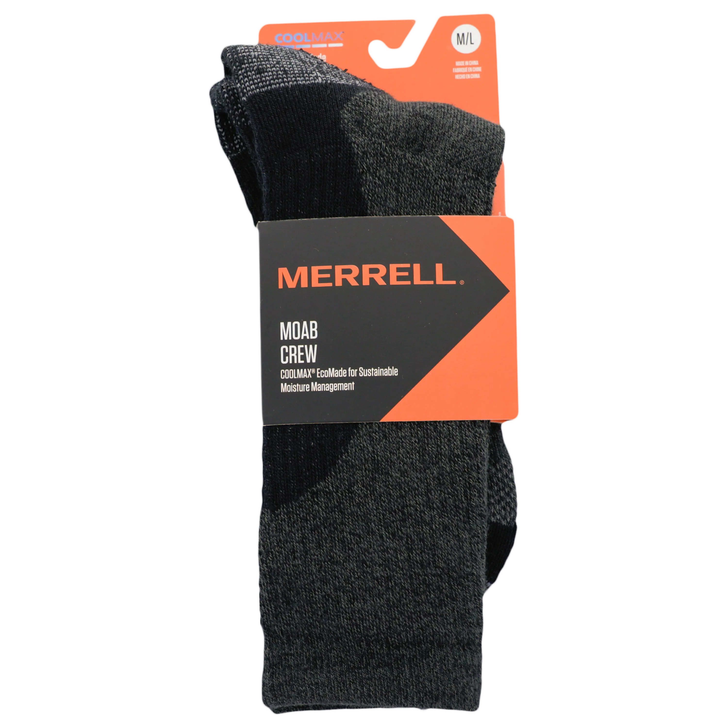 Merrell MOAB Midweight and Breathable Hiking Crew Sock with Blister Protection and Sustainable Coolmax Fast Dry Moisture Wicking