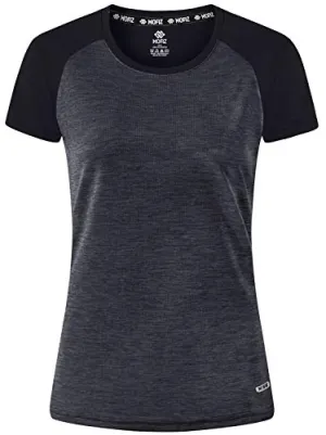 MoFiz Women's Athletic Short-Sleeved Running T-Shirts Lightweight Quick Dry Workout Training Yoga Crewneck Tops Black Grey 2XL