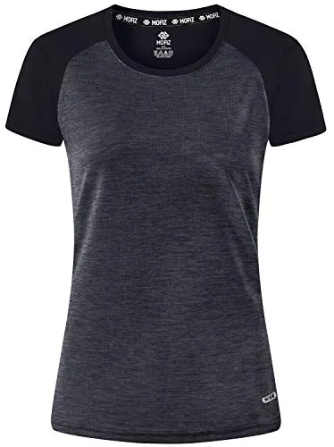 MoFiz Women's Athletic Short-Sleeved Running T-Shirts Lightweight Quick Dry Workout Training Yoga Crewneck Tops Black Grey 2XL