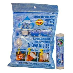 New in package! EZ Towels, 50 Pieces, Bamboo-derived rayon By EZTowel! Just add water! Super Handy!