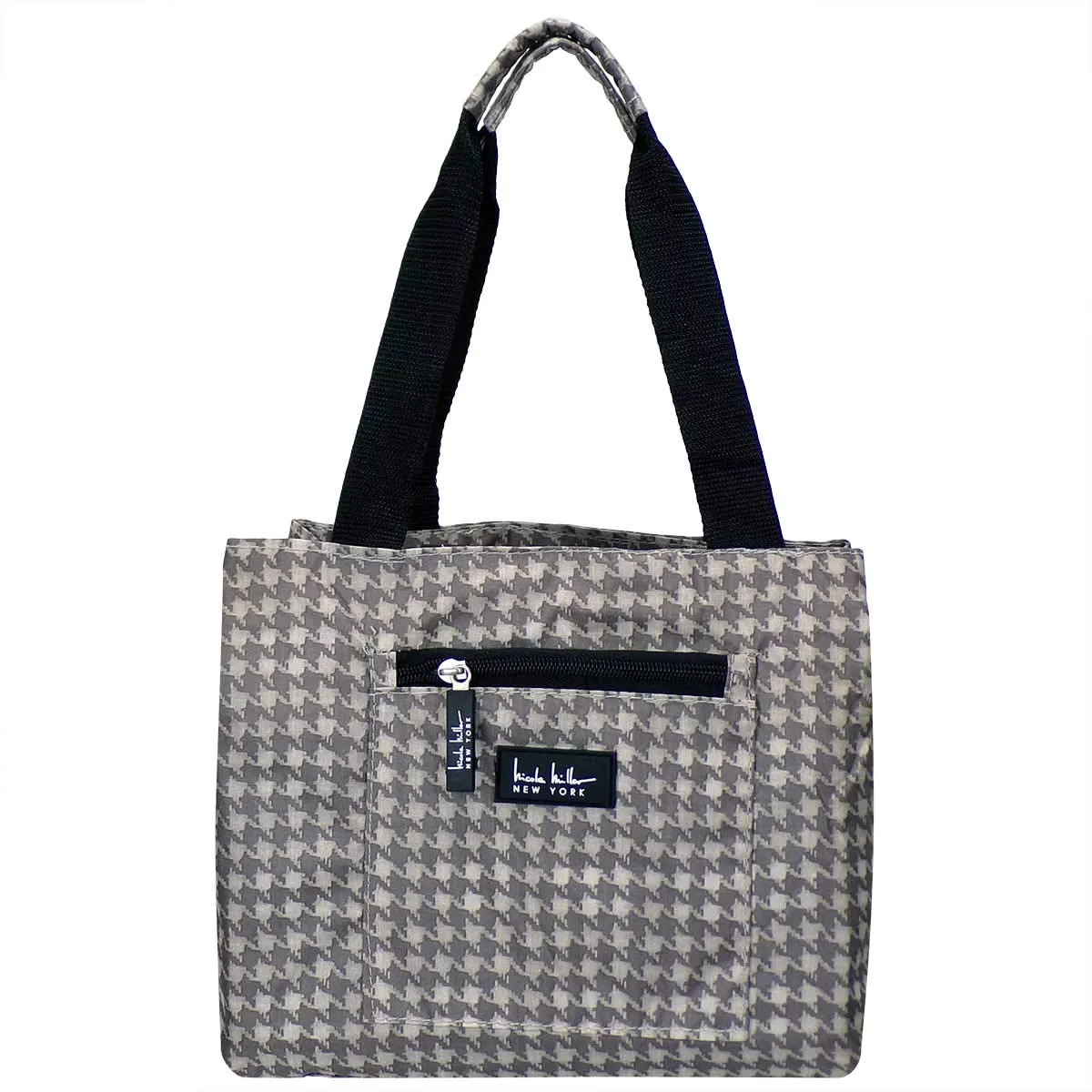 Nicole Miller of New York Insulated Waterproof Lunch Box Cooler Bag - 11" Lunch Tote, Grey Houndstooth