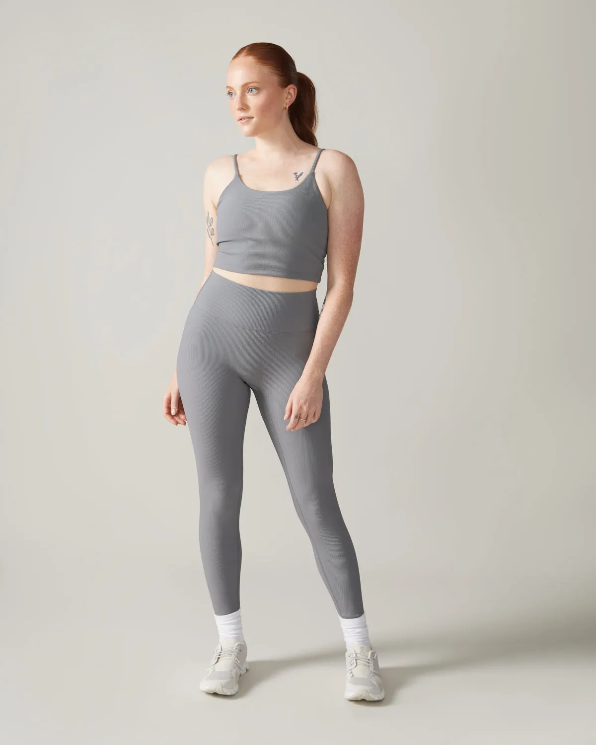 North Star Rib Soft Compression Sports Bra - Stone Grey