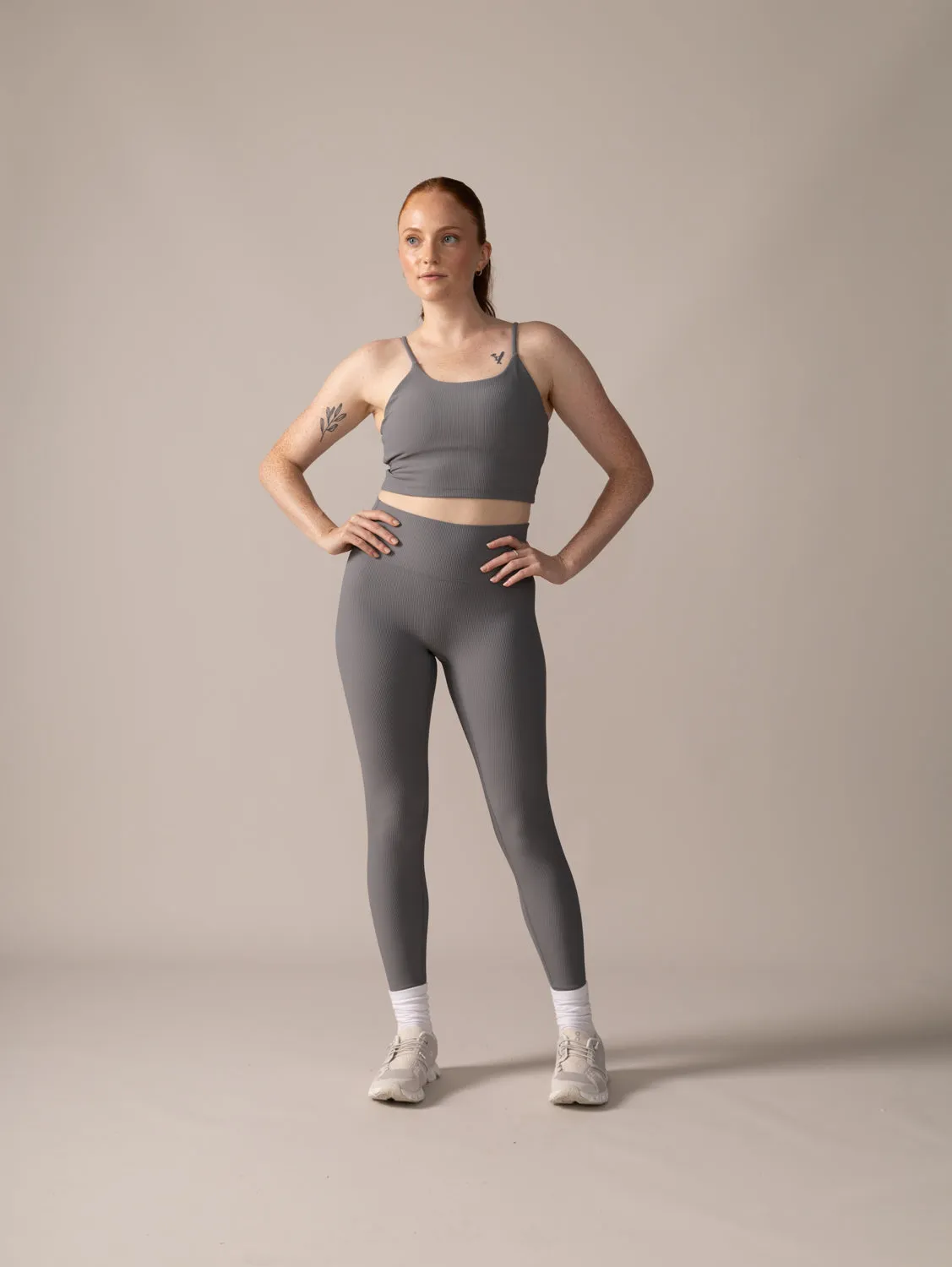 North Star Rib Soft Compression Sports Bra - Stone Grey