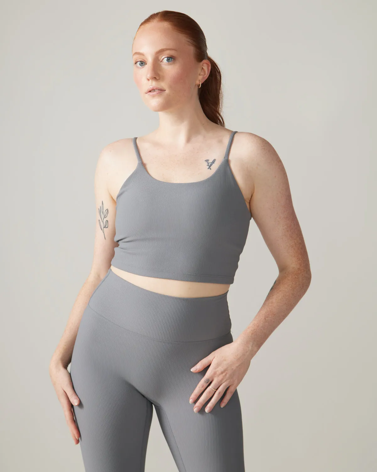 North Star Rib Soft Compression Sports Bra - Stone Grey
