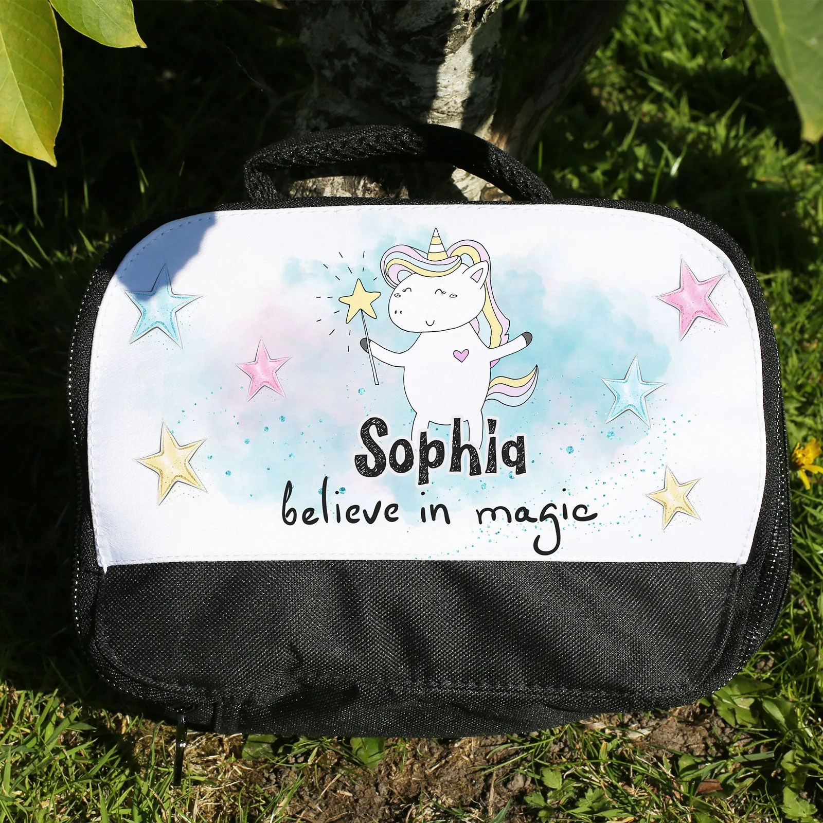 Personalised Lunch Bag with Believe in Unicorns & Name