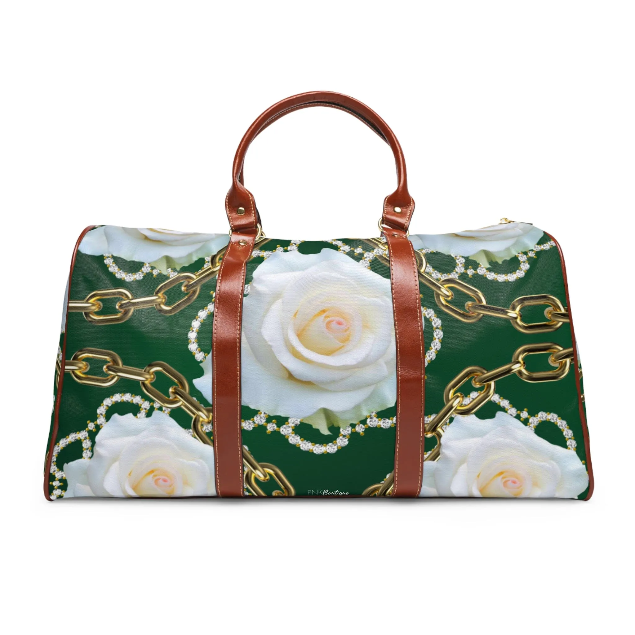 Personalized Green and White Waterproof Tote Bag