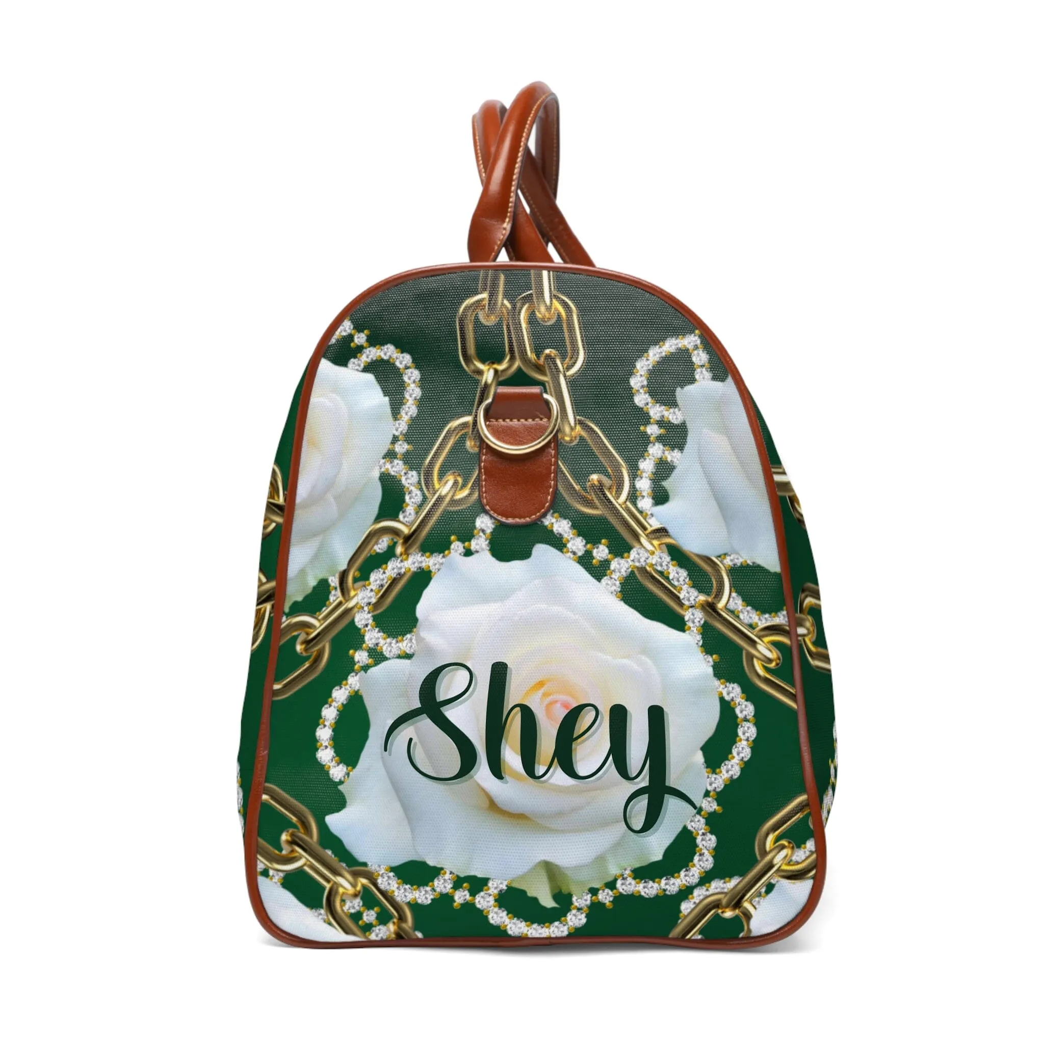 Personalized Green and White Waterproof Tote Bag