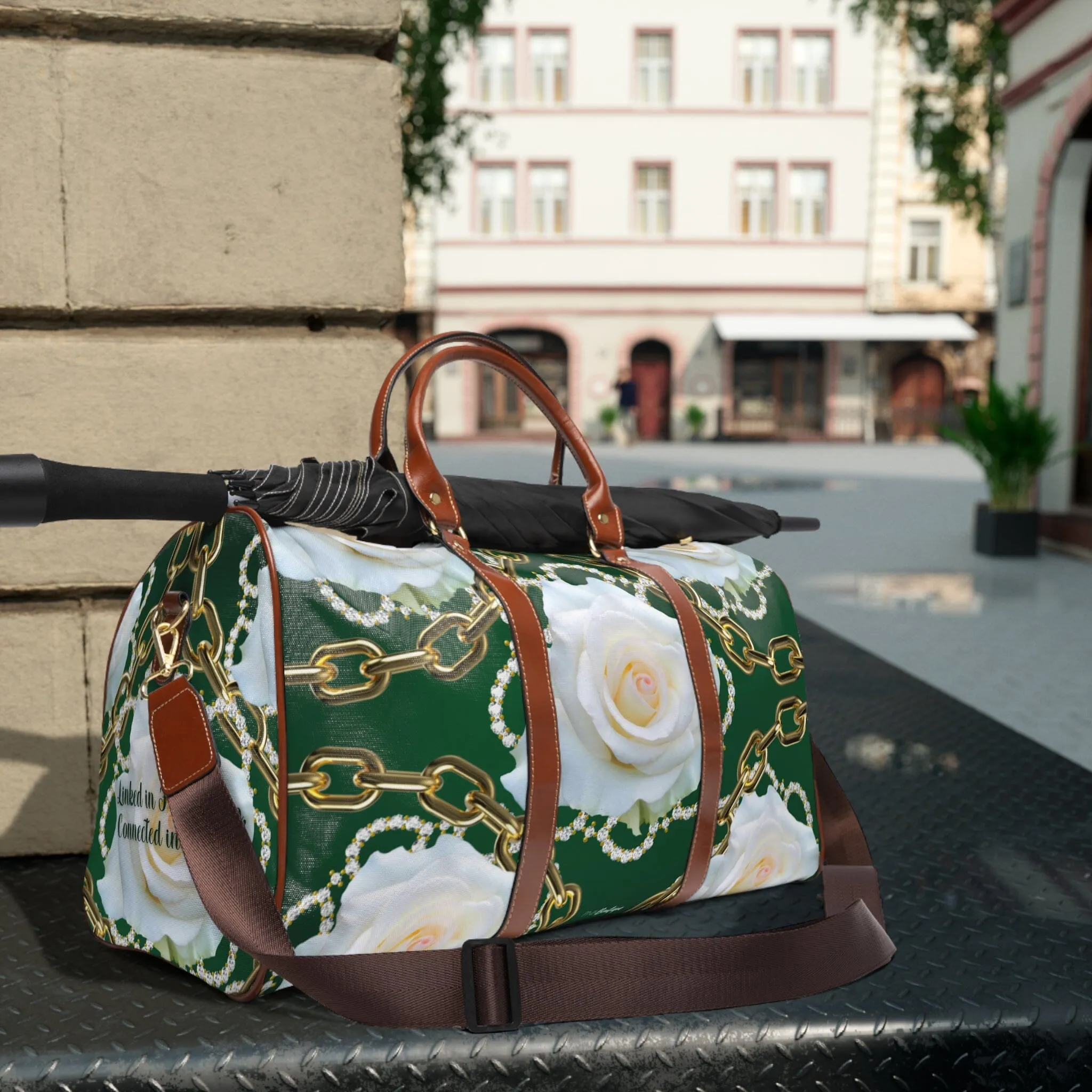 Personalized Green and White Waterproof Tote Bag