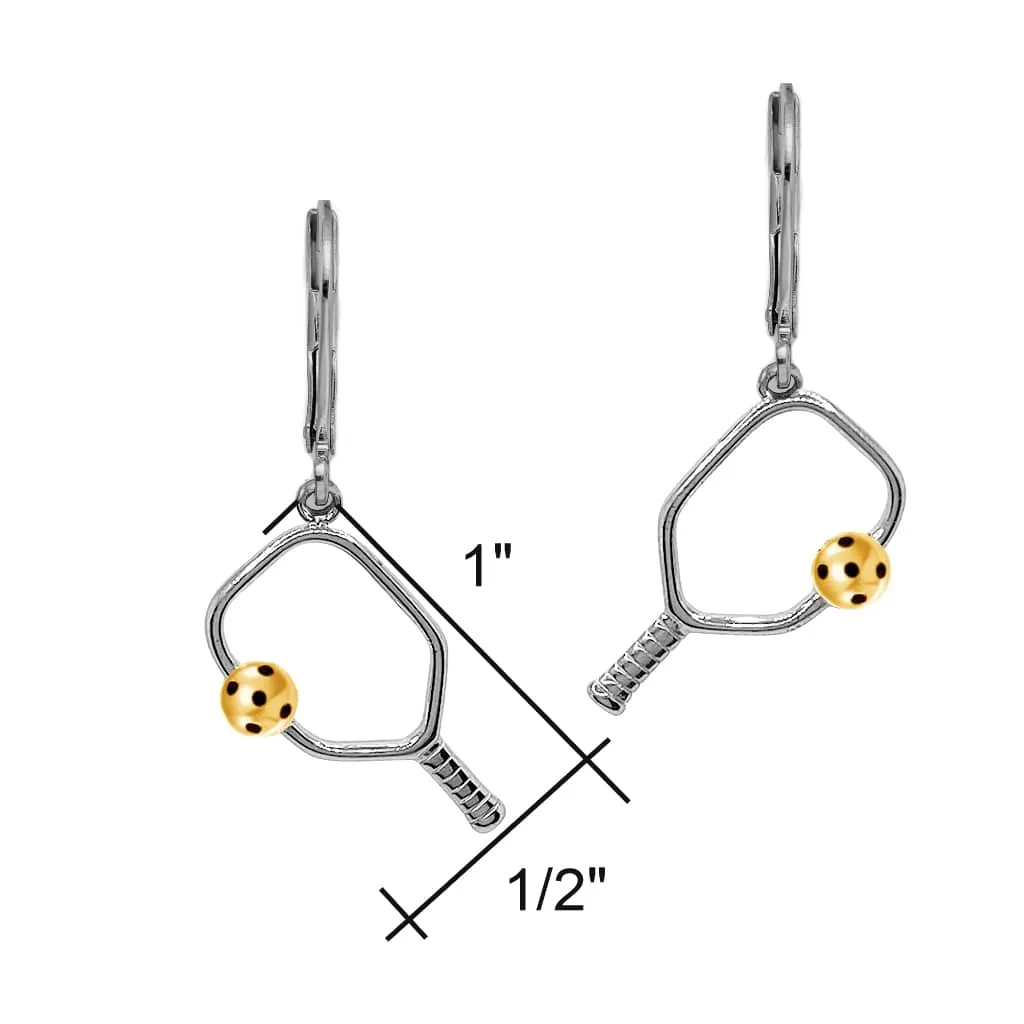 Pickleball Earrings | Open Paddle Stainless Two Tone Leverbacks