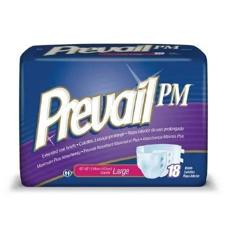 Prevail Breathable PM Adult Brief, Large Waist 45 to 48, 72 Case