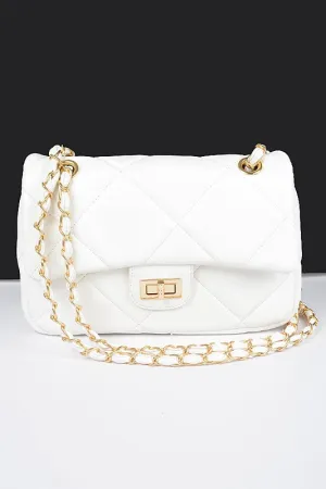 Queena Quilted Crossbody - White