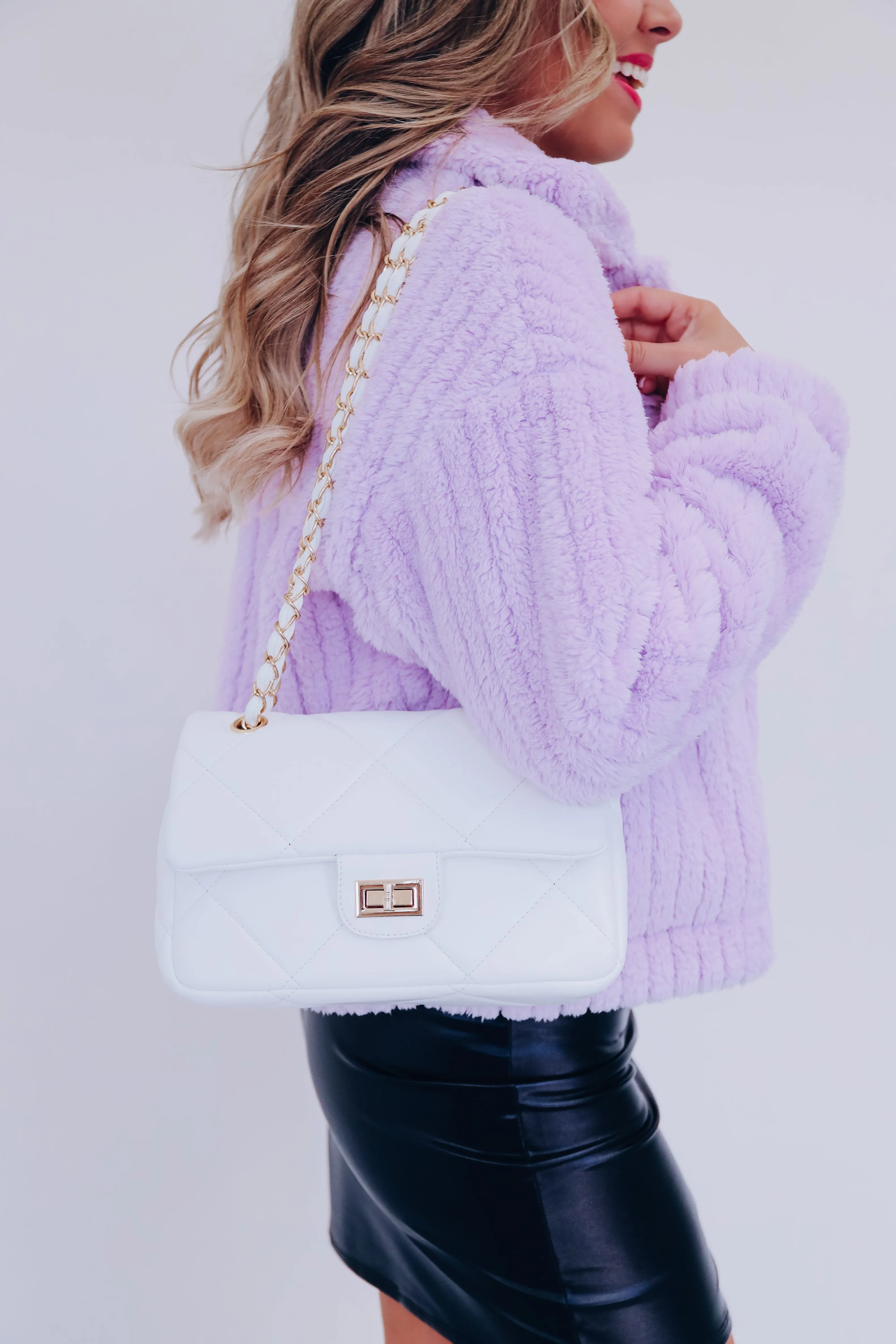 Queena Quilted Crossbody - White
