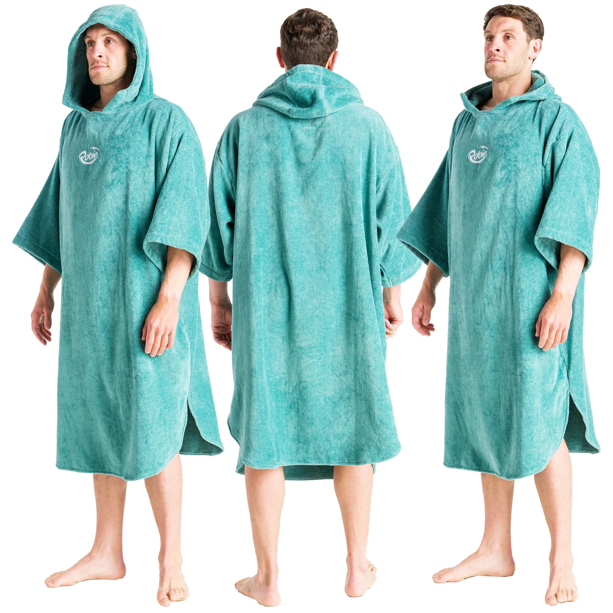 Robie Robes Adult Original Long Sleeve Towelling Beach Changing Poncho - Oil Blue
