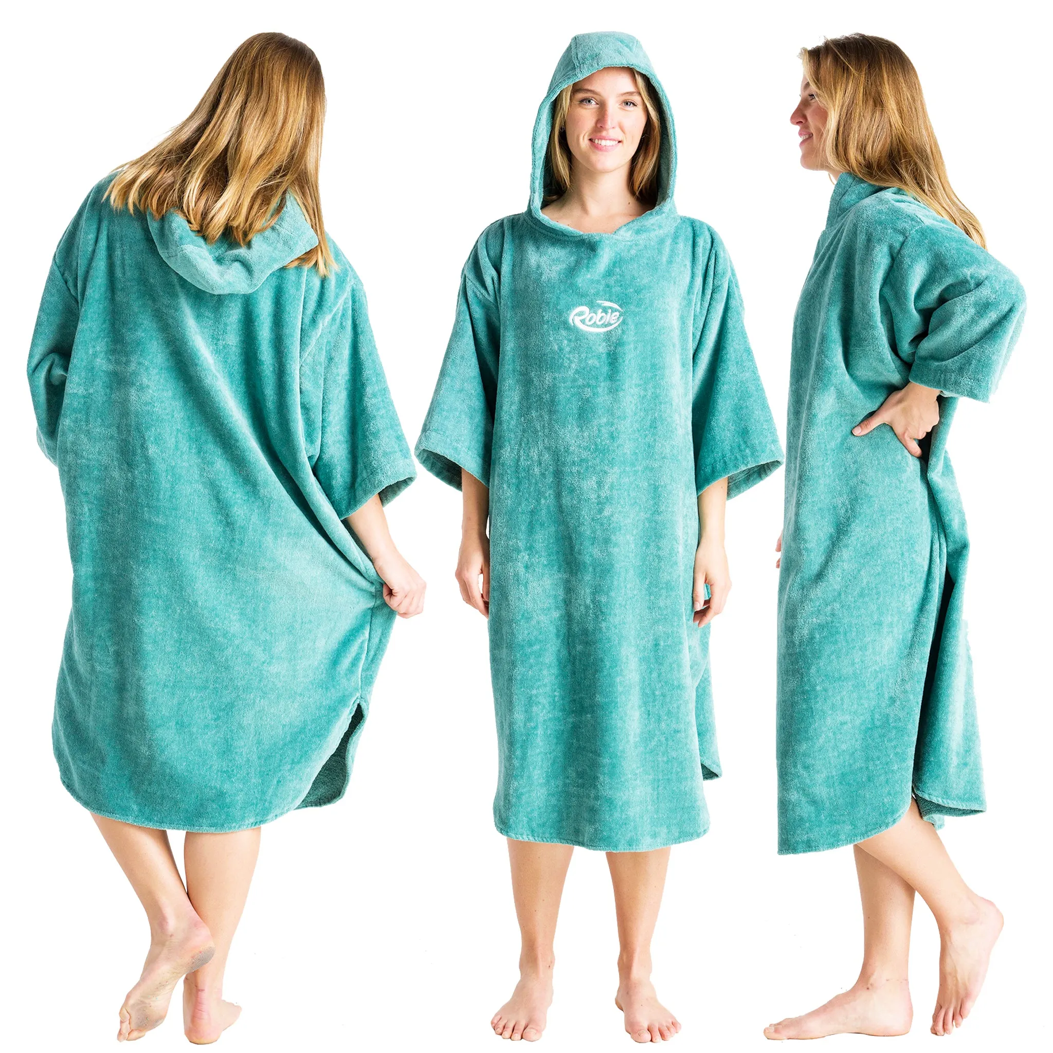 Robie Robes Adult Original Long Sleeve Towelling Beach Changing Poncho - Oil Blue