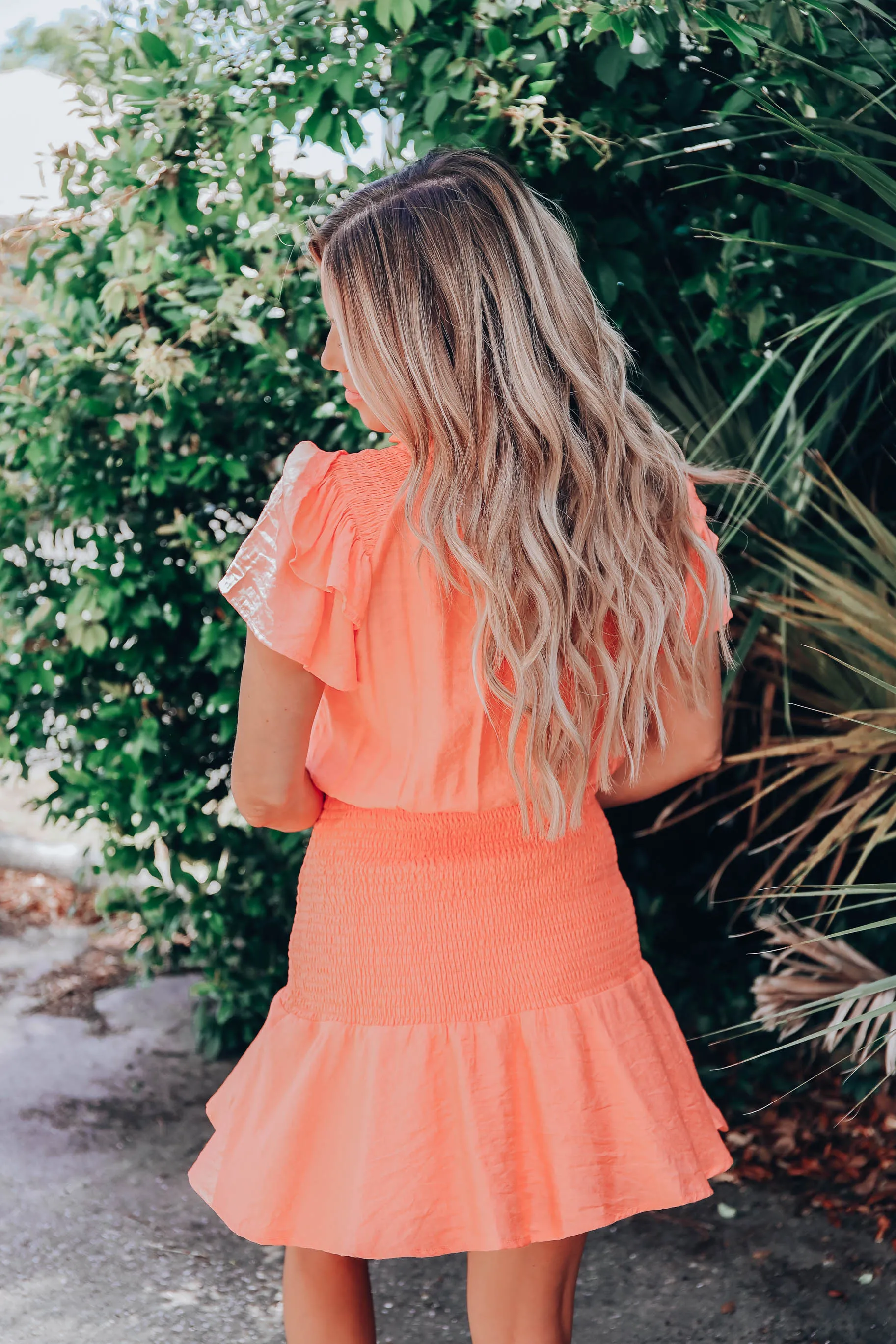 Salta Smocked Waist Mini Dress - Coral